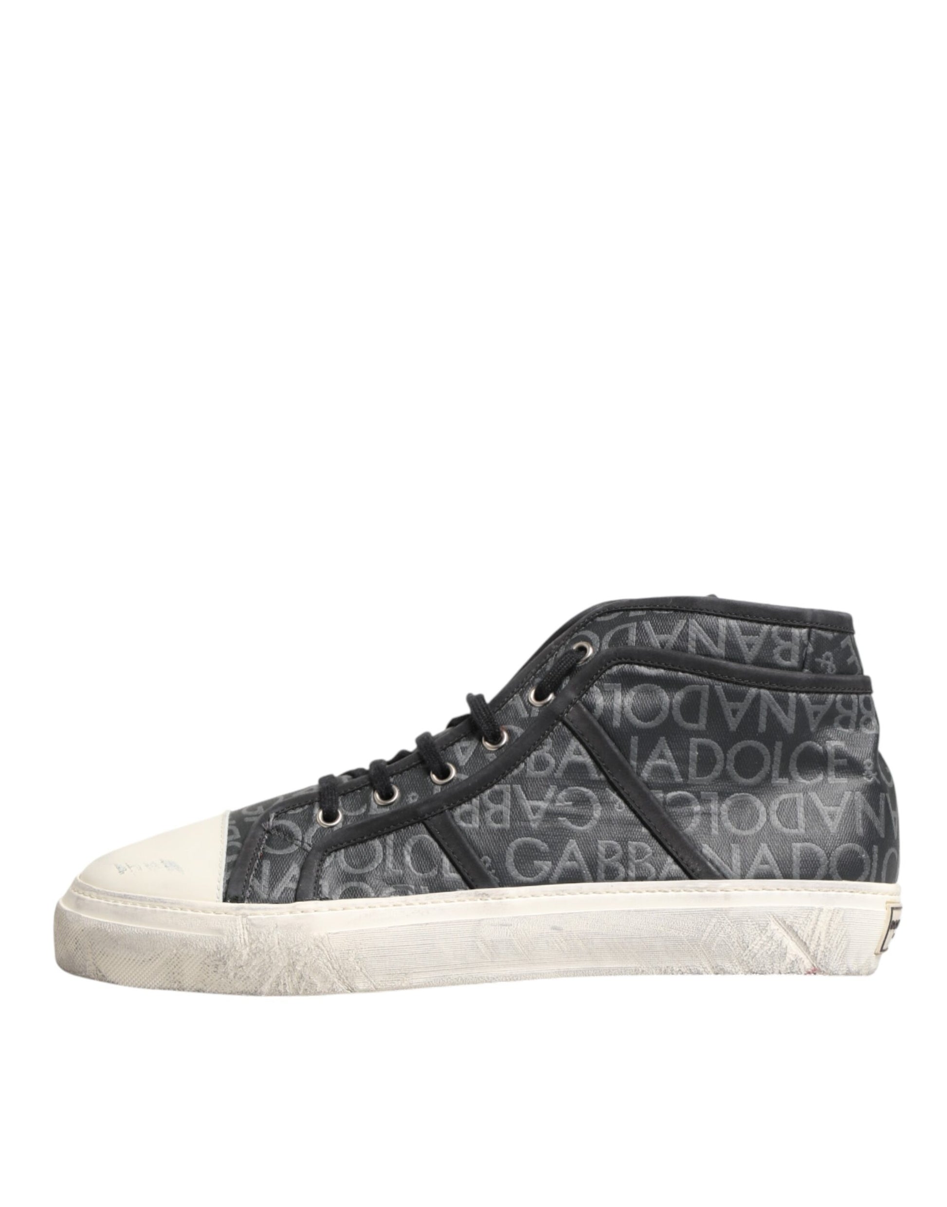Dolce & Gabbana Black White Canvas Logo Mid Top Sneakers Shoes Curated Luxury Accessories by Orvyn