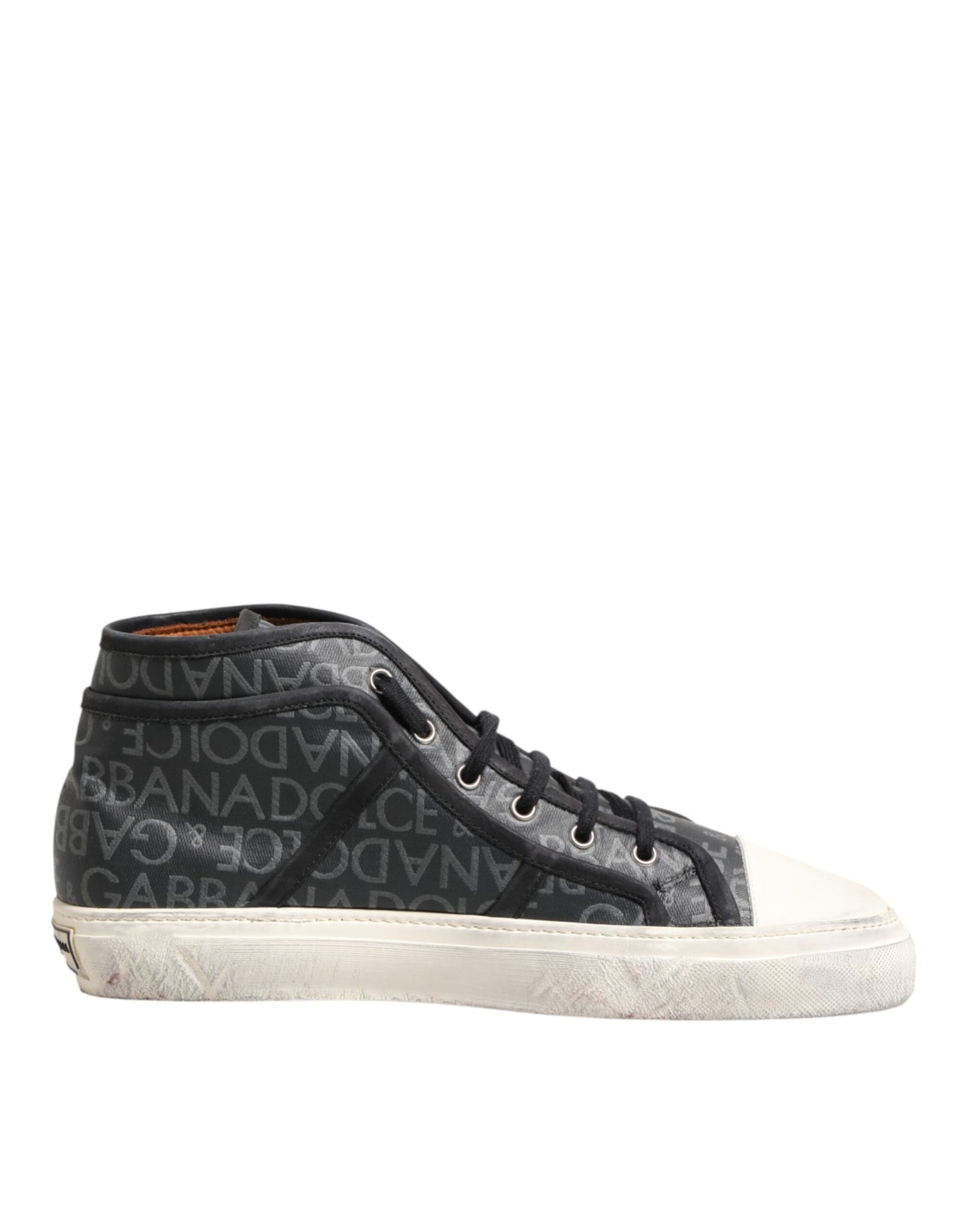 Dolce & Gabbana Black White Canvas Logo Mid Top Sneakers Shoes Curated Luxury Accessories by Orvyn