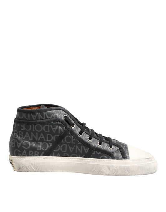 Dolce & Gabbana Black White Canvas Logo Mid Top Sneakers Shoes Curated Luxury Accessories by Orvyn