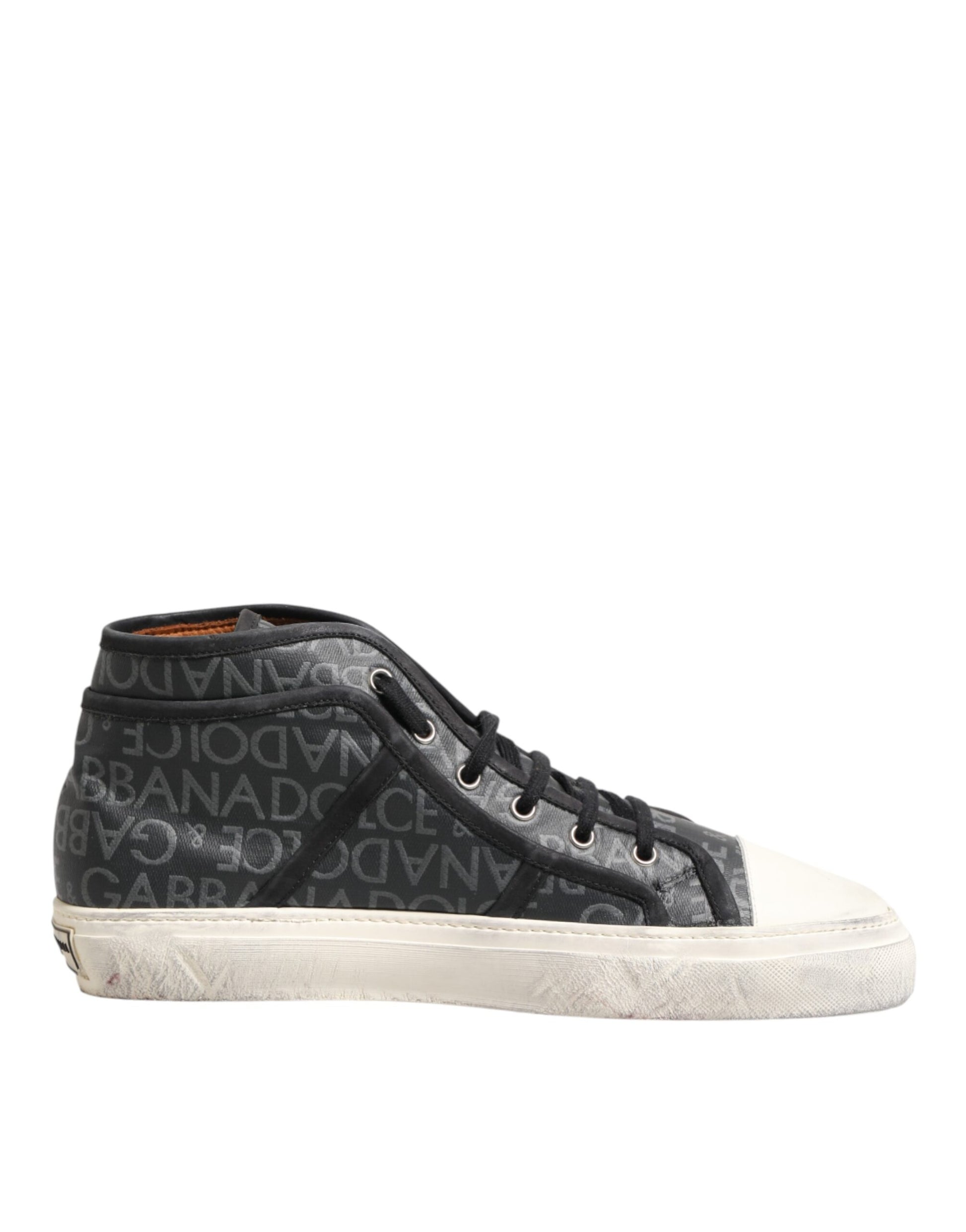 Dolce & Gabbana Black White Canvas Logo Mid Top Sneakers Shoes Curated Luxury Accessories by Orvyn