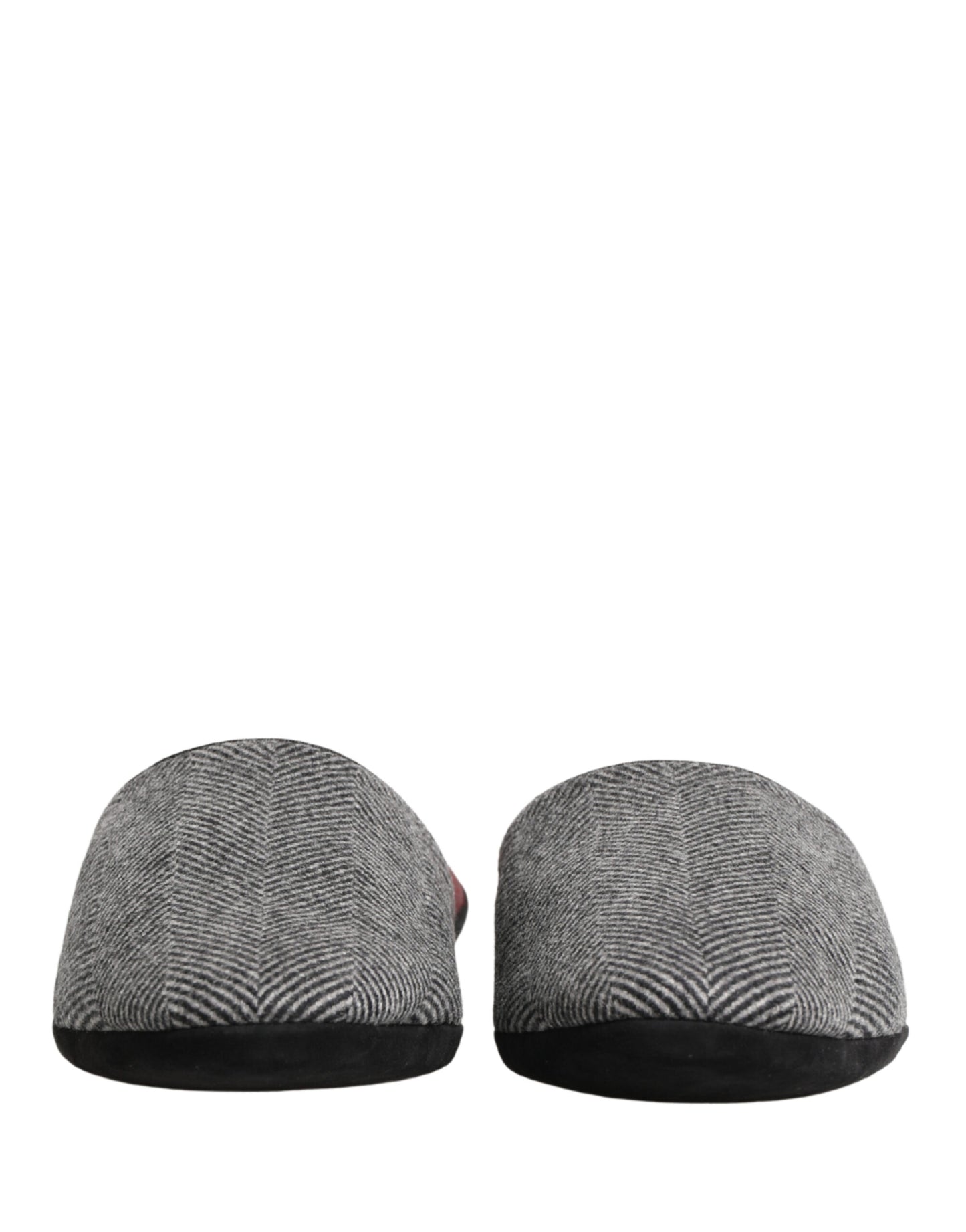 Dolce & Gabbana Grey Herringbone Cashmere Red Slippers Shoes Curated Luxury Accessories by Orvyn