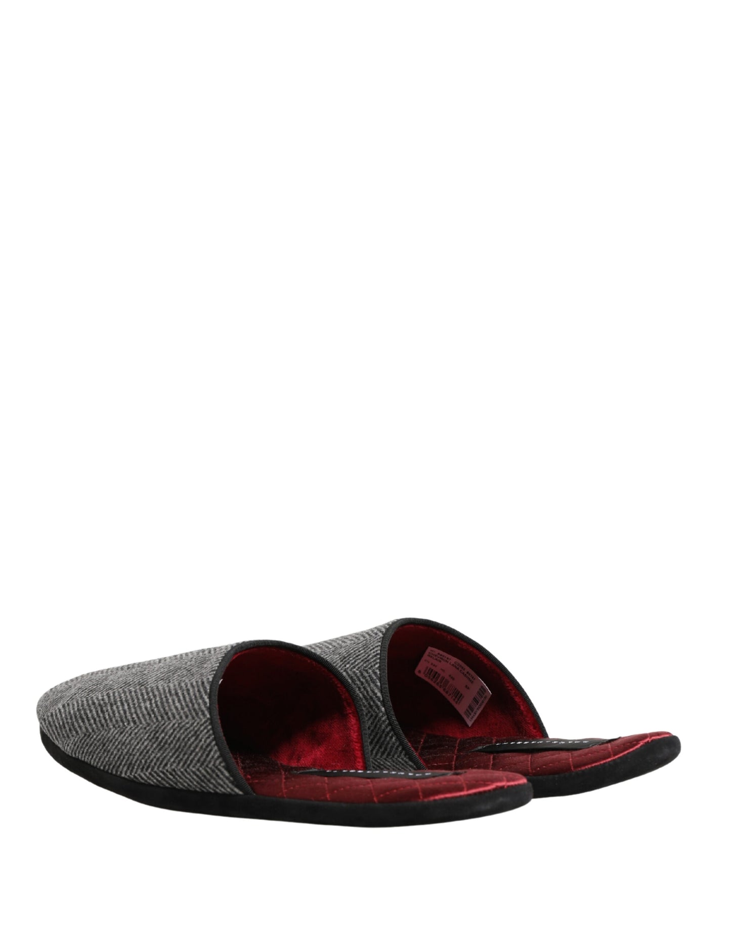 Dolce & Gabbana Grey Herringbone Cashmere Red Slippers Shoes Curated Luxury Accessories by Orvyn