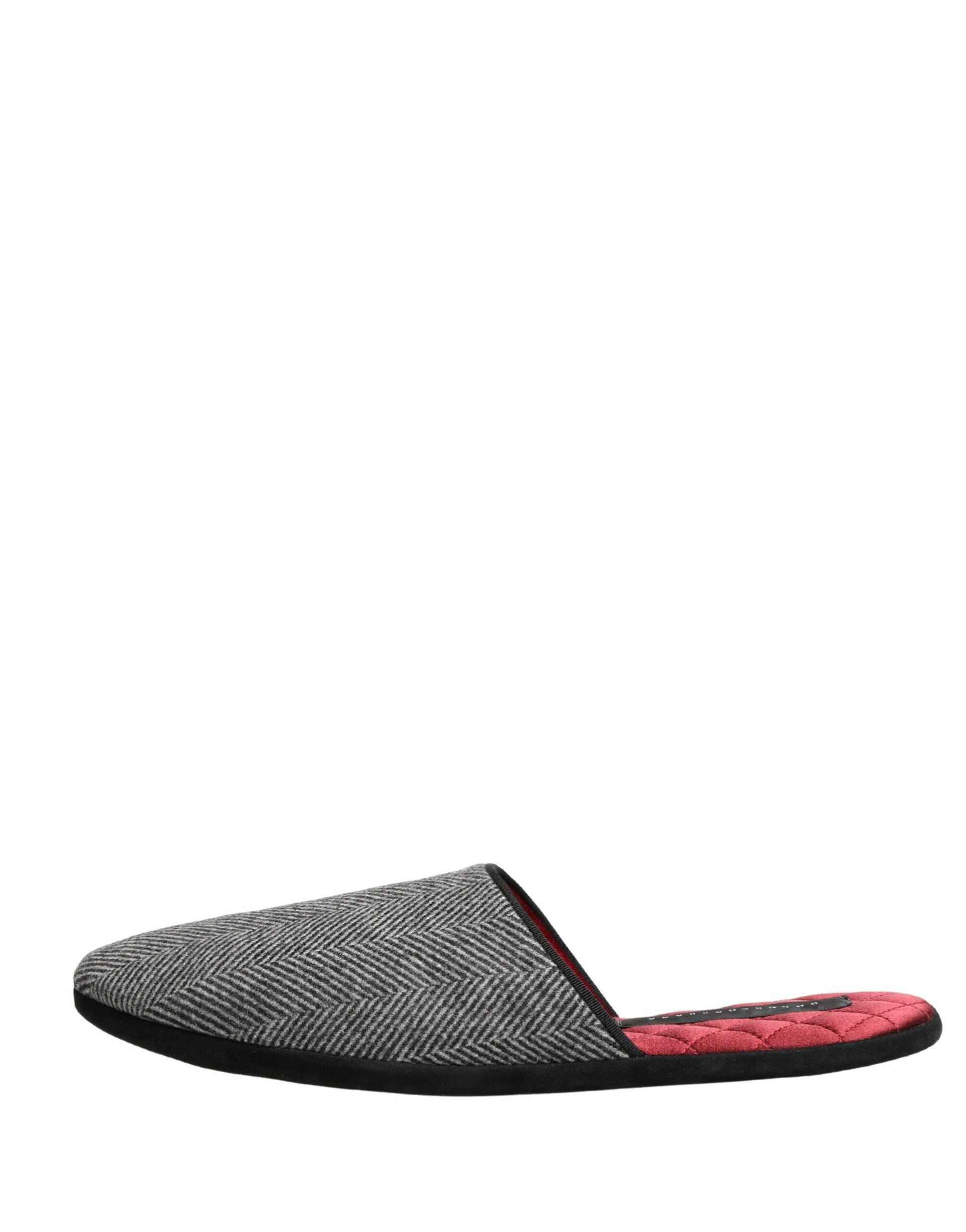 Dolce & Gabbana Grey Herringbone Cashmere Red Slippers Shoes Curated Luxury Accessories by Orvyn