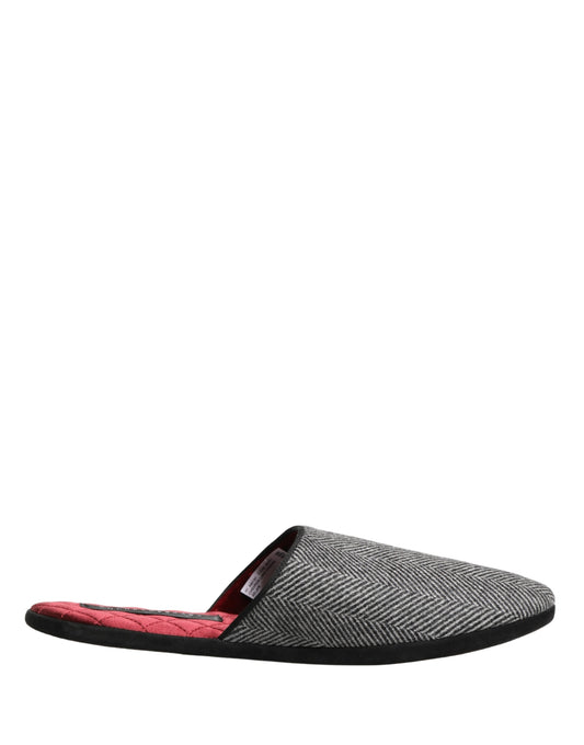 Dolce & Gabbana Grey Herringbone Cashmere Red Slippers Shoes Curated Luxury Accessories by Orvyn