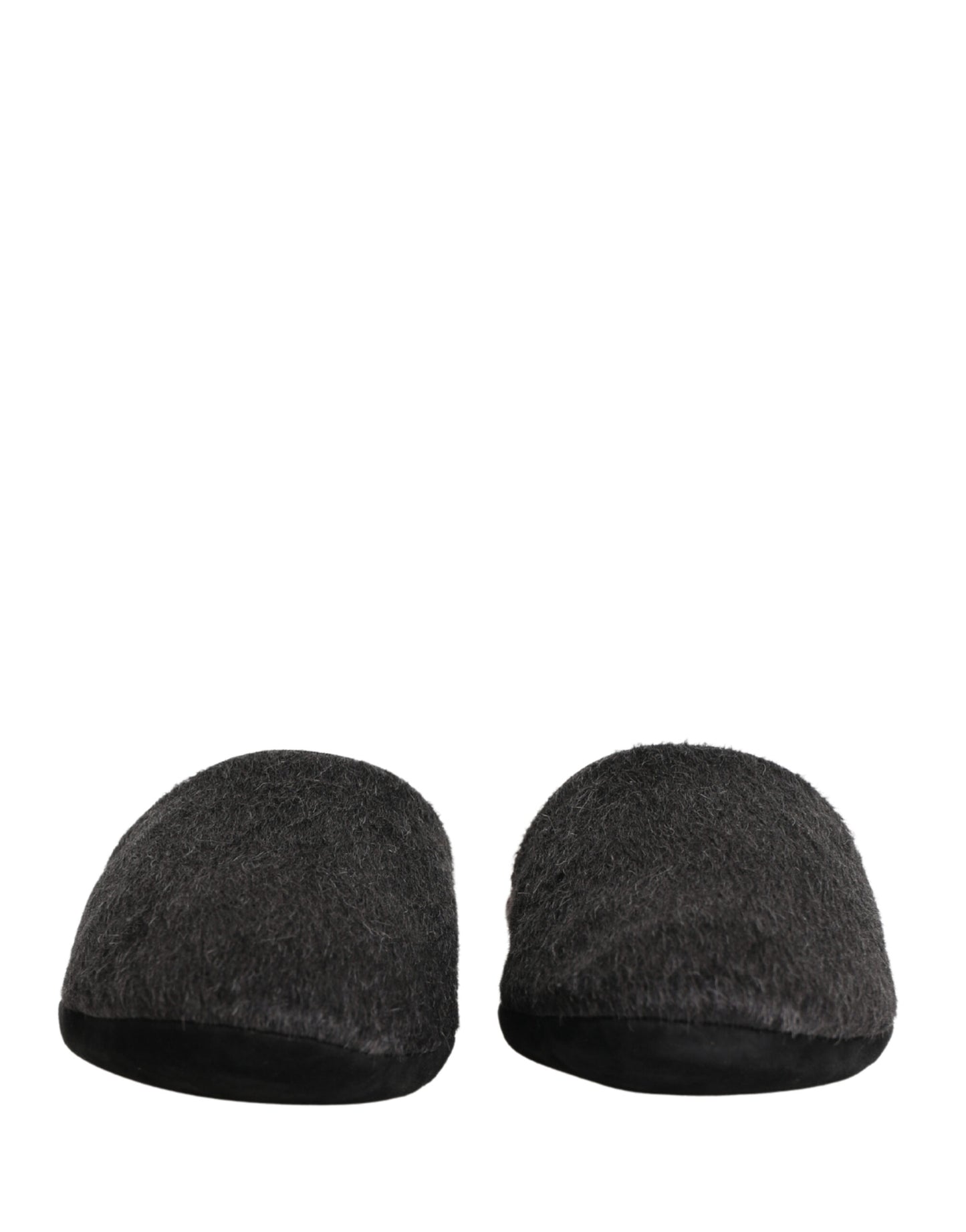 Dolce & Gabbana Dark Grey Charcoal Wool Red Slippers Shoes Curated Luxury Accessories by Orvyn