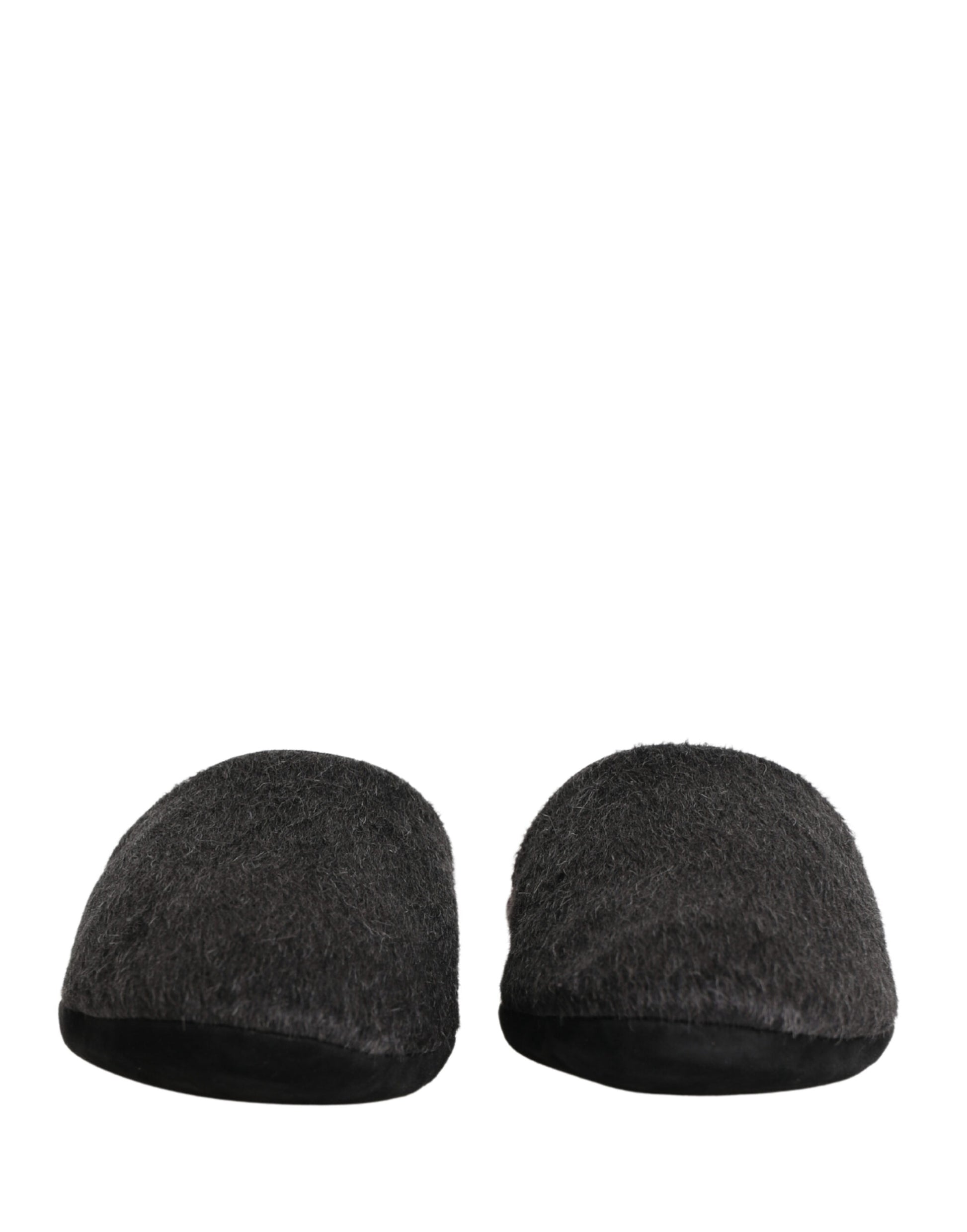 Dolce & Gabbana Dark Grey Charcoal Wool Red Slippers Shoes Curated Luxury Accessories by Orvyn