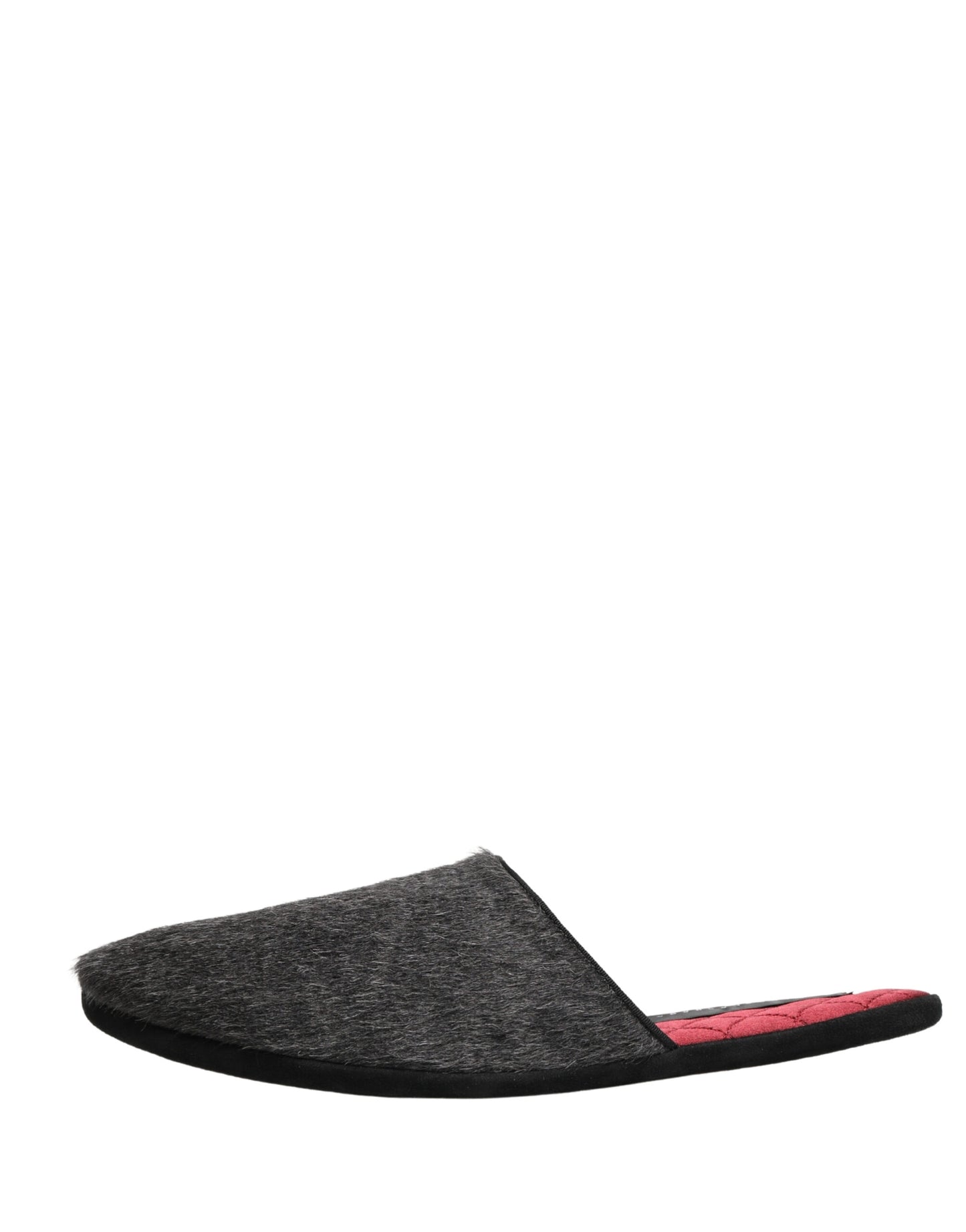 Dolce & Gabbana Dark Grey Charcoal Wool Red Slippers Shoes Curated Luxury Accessories by Orvyn