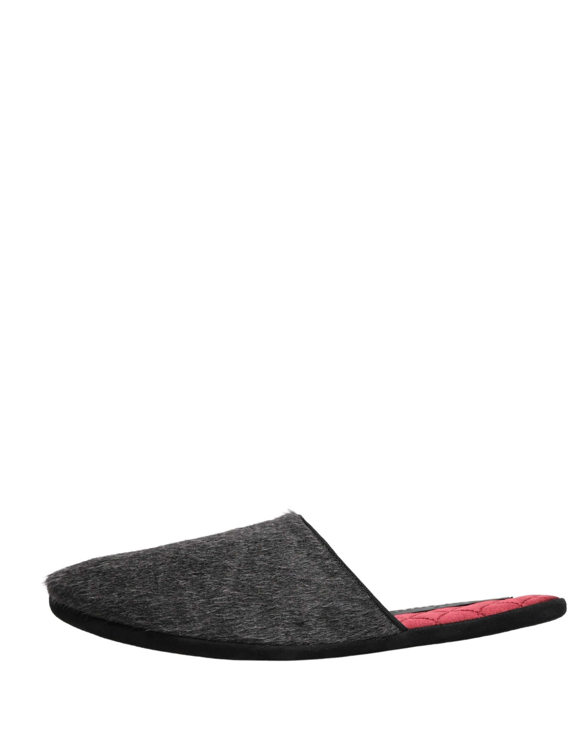 Dolce & Gabbana Dark Grey Charcoal Wool Red Slippers Shoes Curated Luxury Accessories by Orvyn