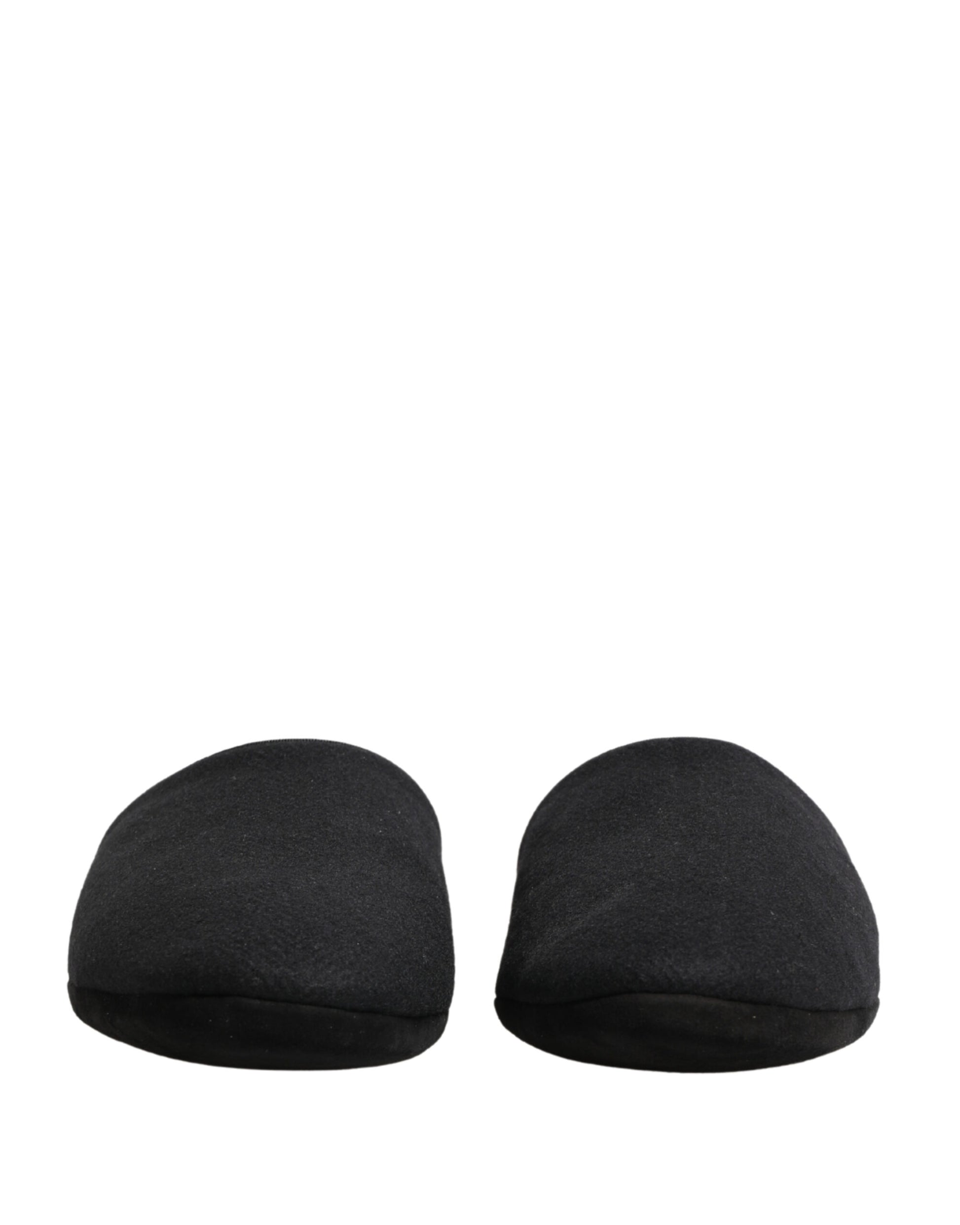 Dolce & Gabbana Black Wool Cashmere Red Quilted Slippers Shoes Curated Luxury Accessories by Orvyn