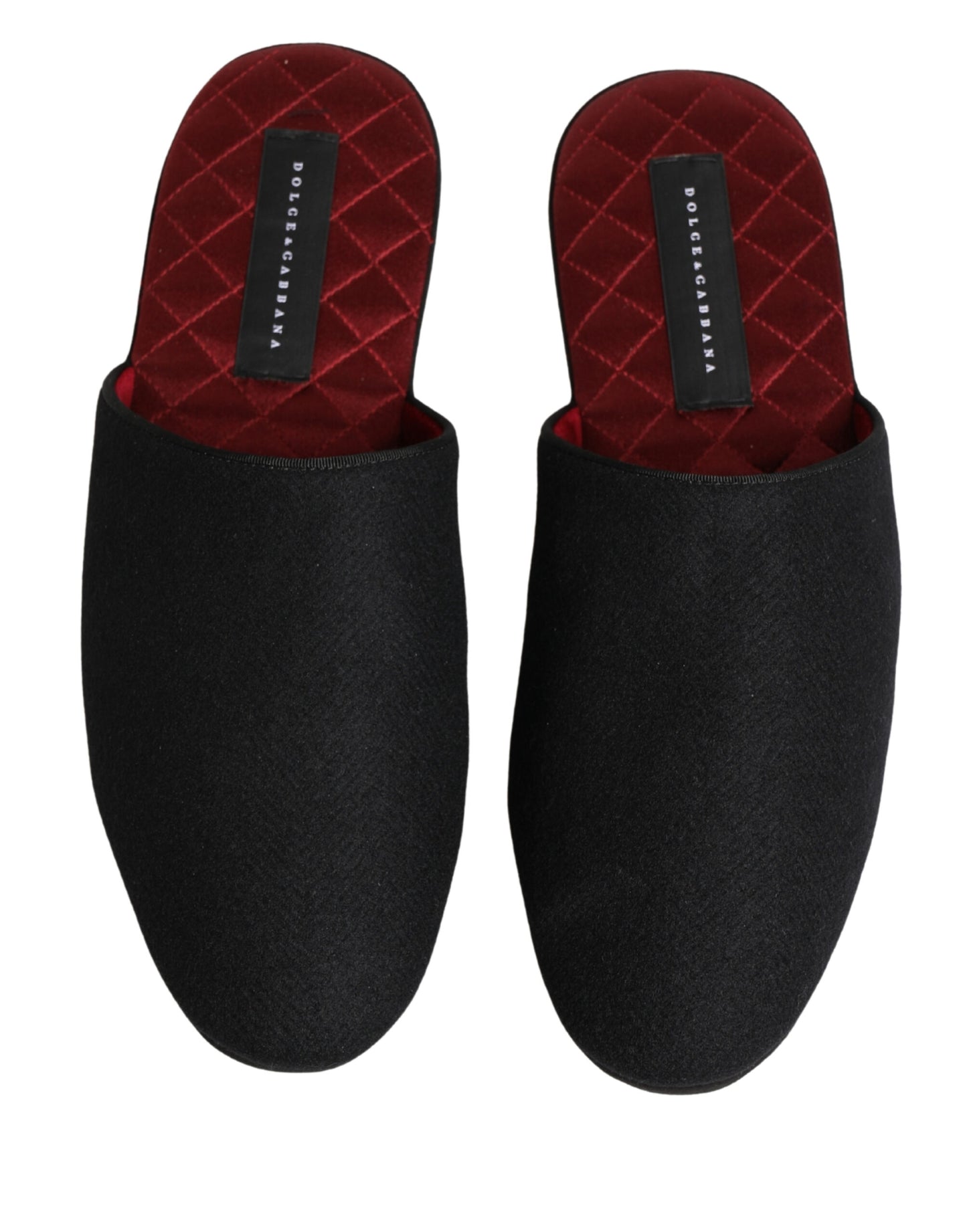 Dolce & Gabbana Black Wool Cashmere Red Quilted Slippers Shoes Curated Luxury Accessories by Orvyn