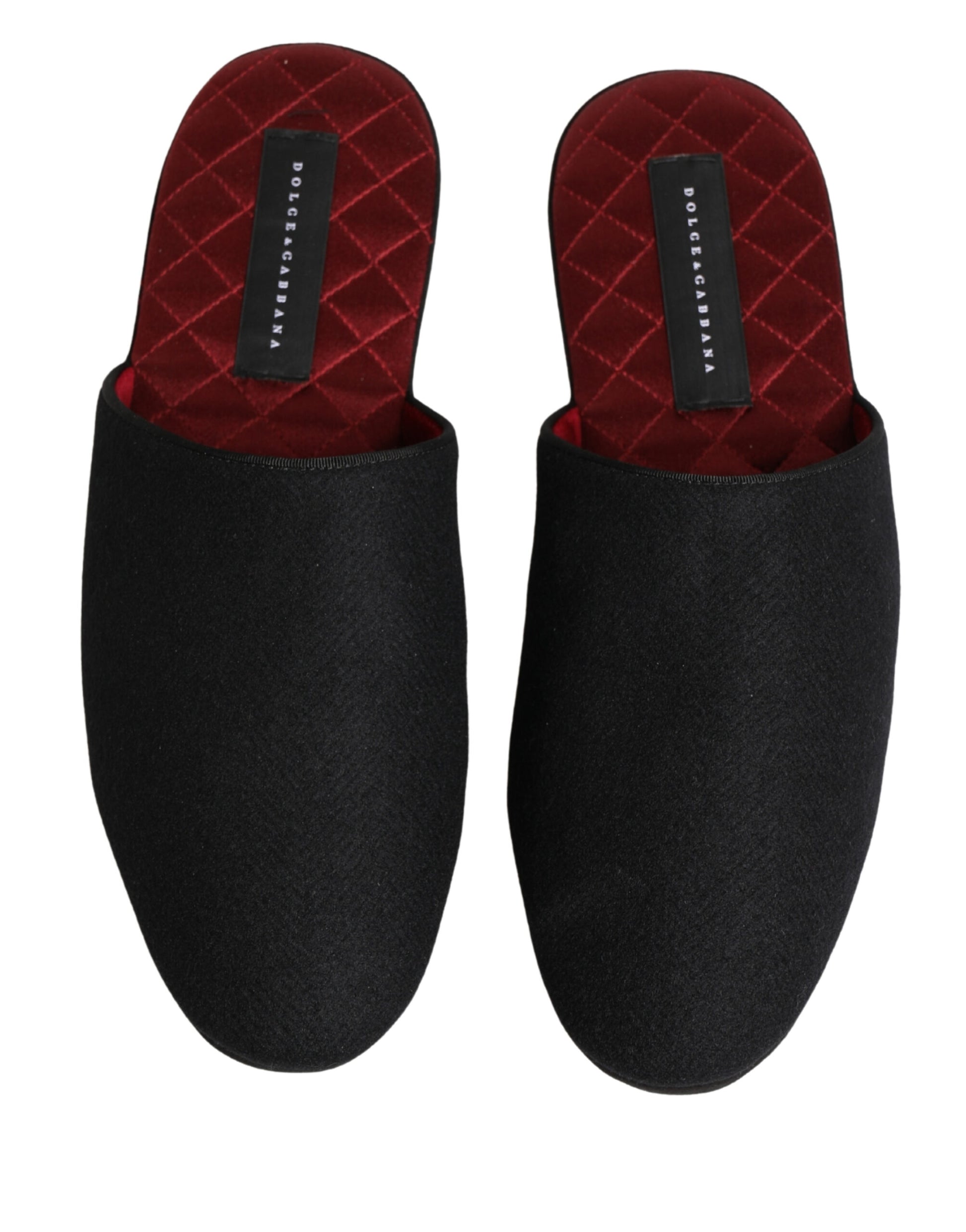 Dolce & Gabbana Black Wool Cashmere Red Quilted Slippers Shoes Curated Luxury Accessories by Orvyn