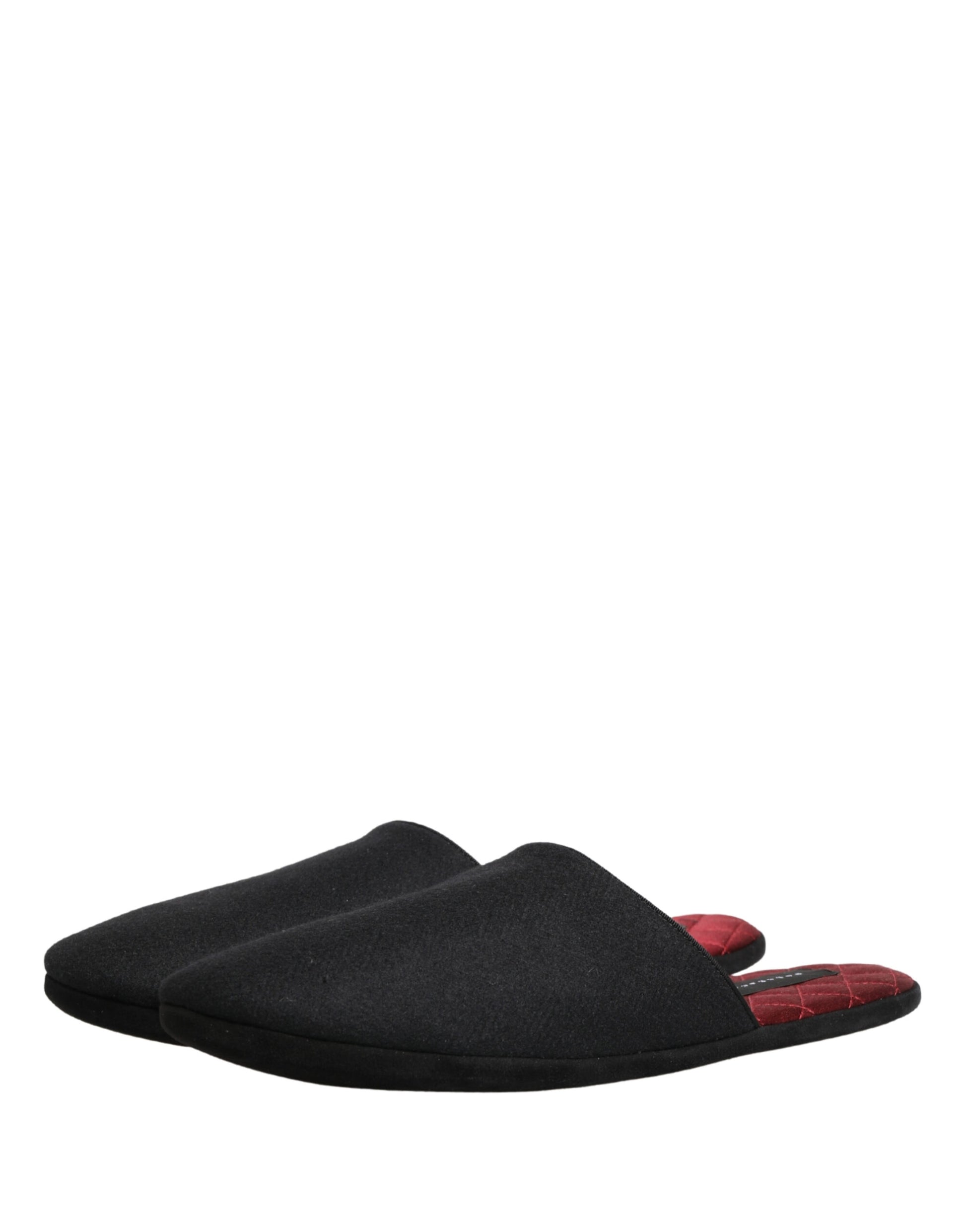 Dolce & Gabbana Black Wool Cashmere Red Quilted Slippers Shoes Curated Luxury Accessories by Orvyn