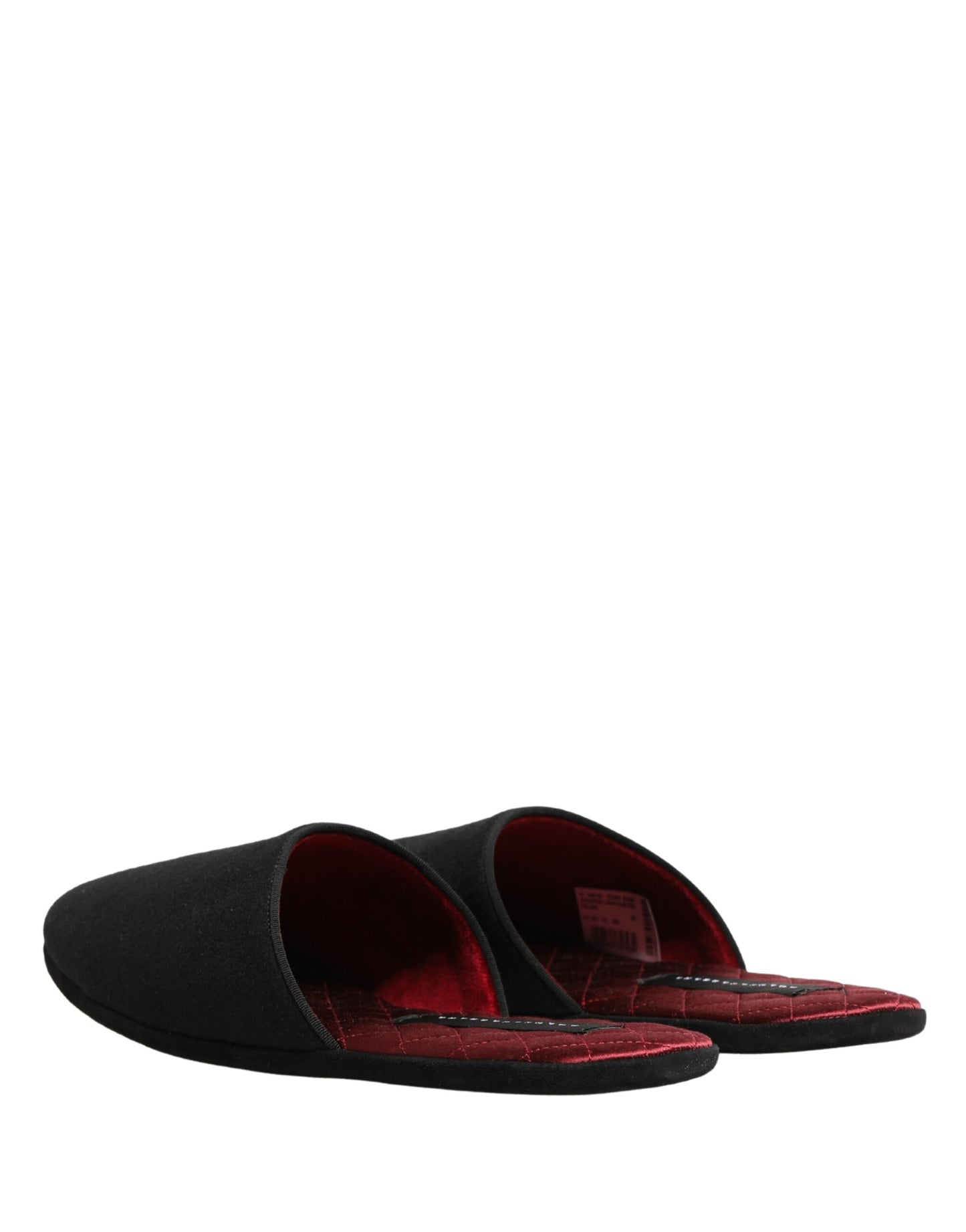 Dolce & Gabbana Black Wool Cashmere Red Quilted Slippers Shoes Curated Luxury Accessories by Orvyn