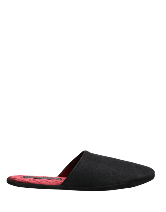 Dolce & Gabbana Black Wool Cashmere Red Quilted Slippers Shoes Curated Luxury Accessories by Orvyn