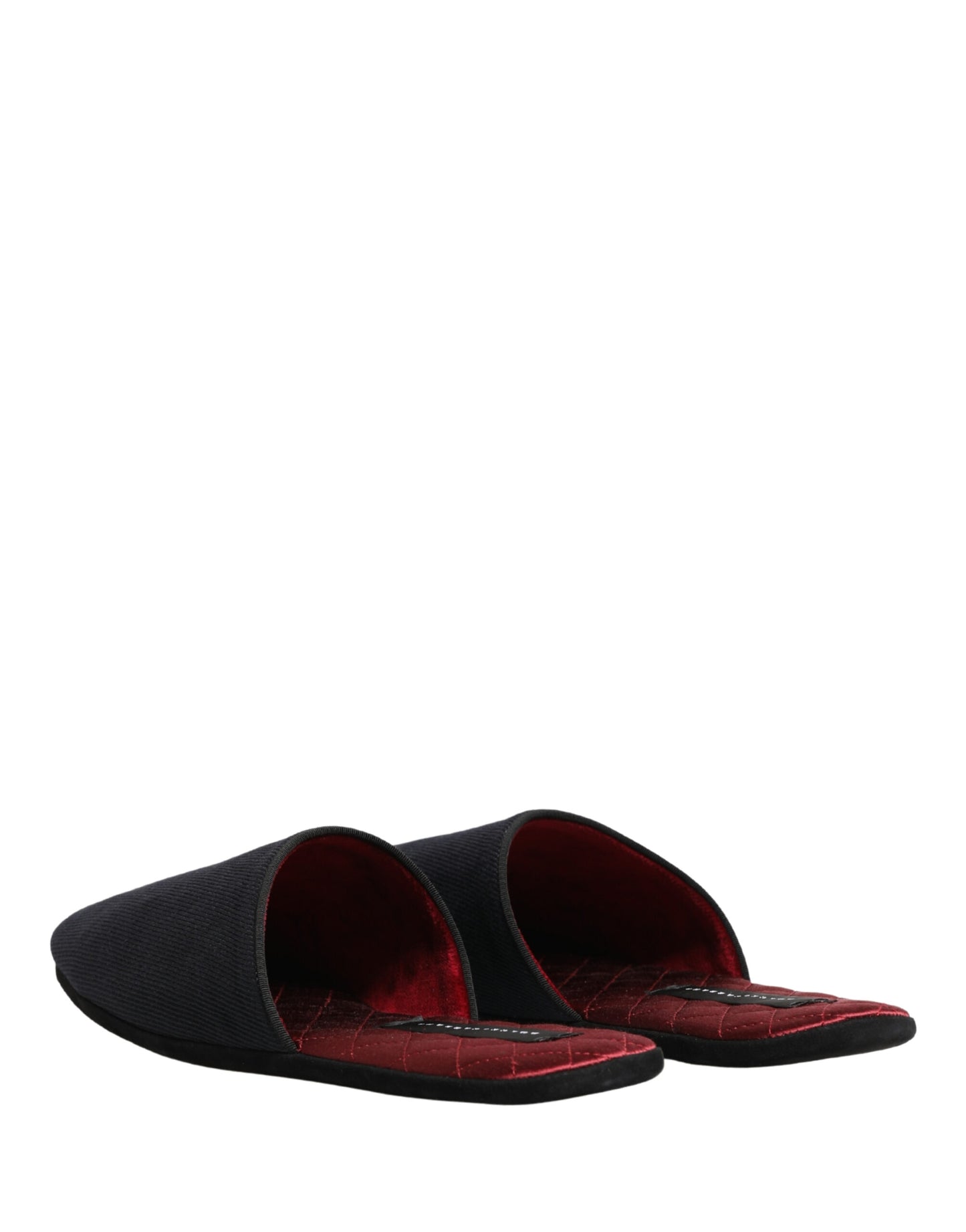 Dolce & Gabbana Dark Navy Wool Cotton Red Chevron Slippers Shoes Curated Luxury Accessories by Orvyn