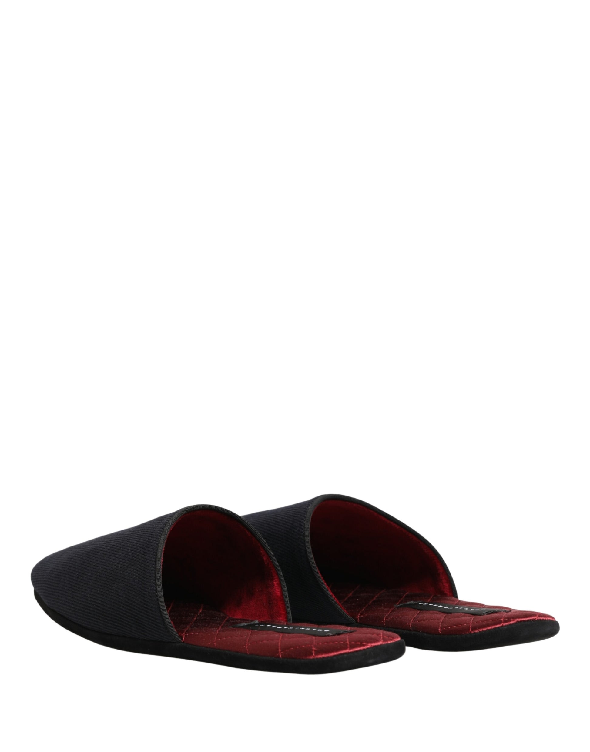 Dolce & Gabbana Dark Navy Wool Cotton Red Chevron Slippers Shoes Curated Luxury Accessories by Orvyn