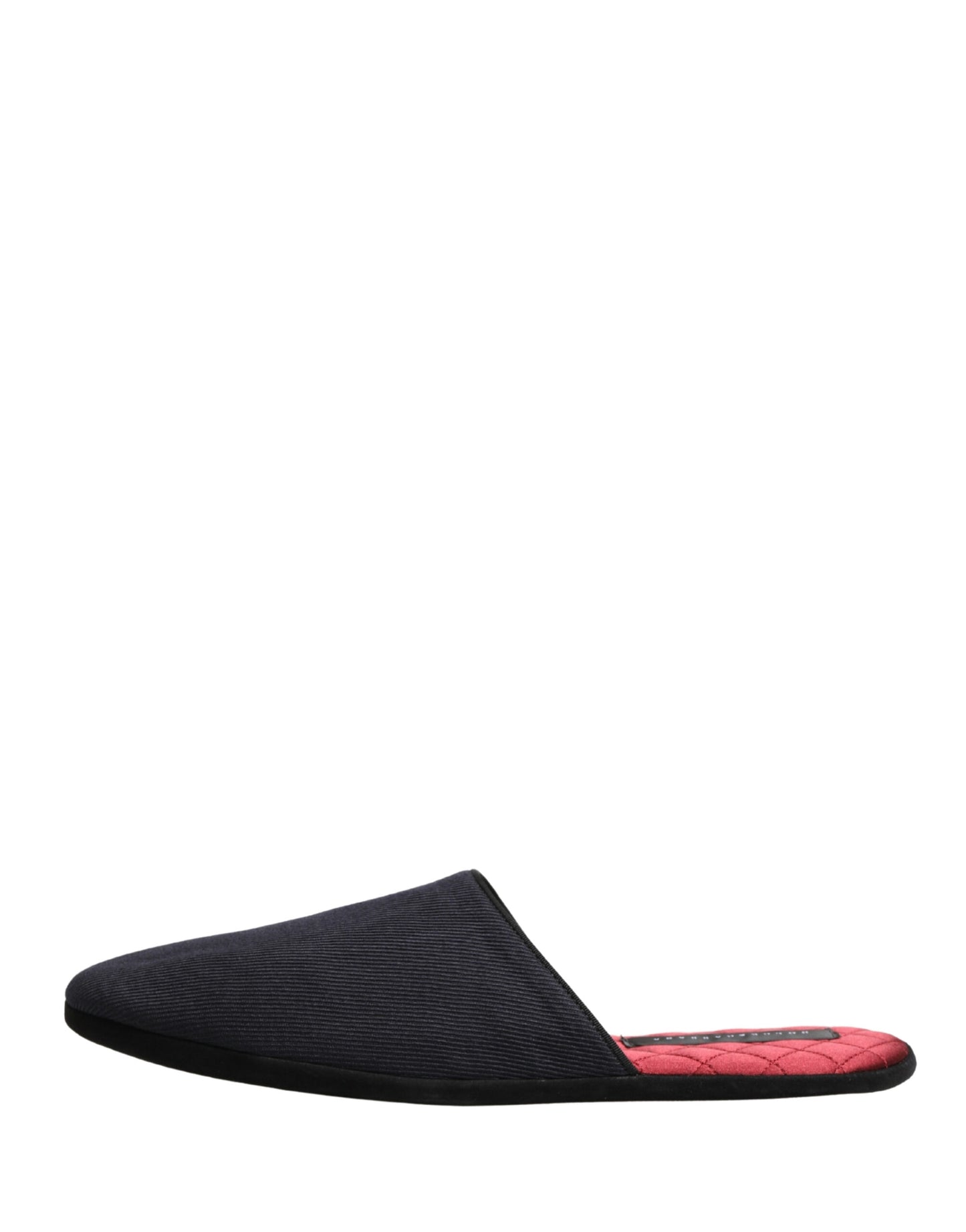 Dolce & Gabbana Dark Navy Wool Cotton Red Chevron Slippers Shoes Curated Luxury Accessories by Orvyn