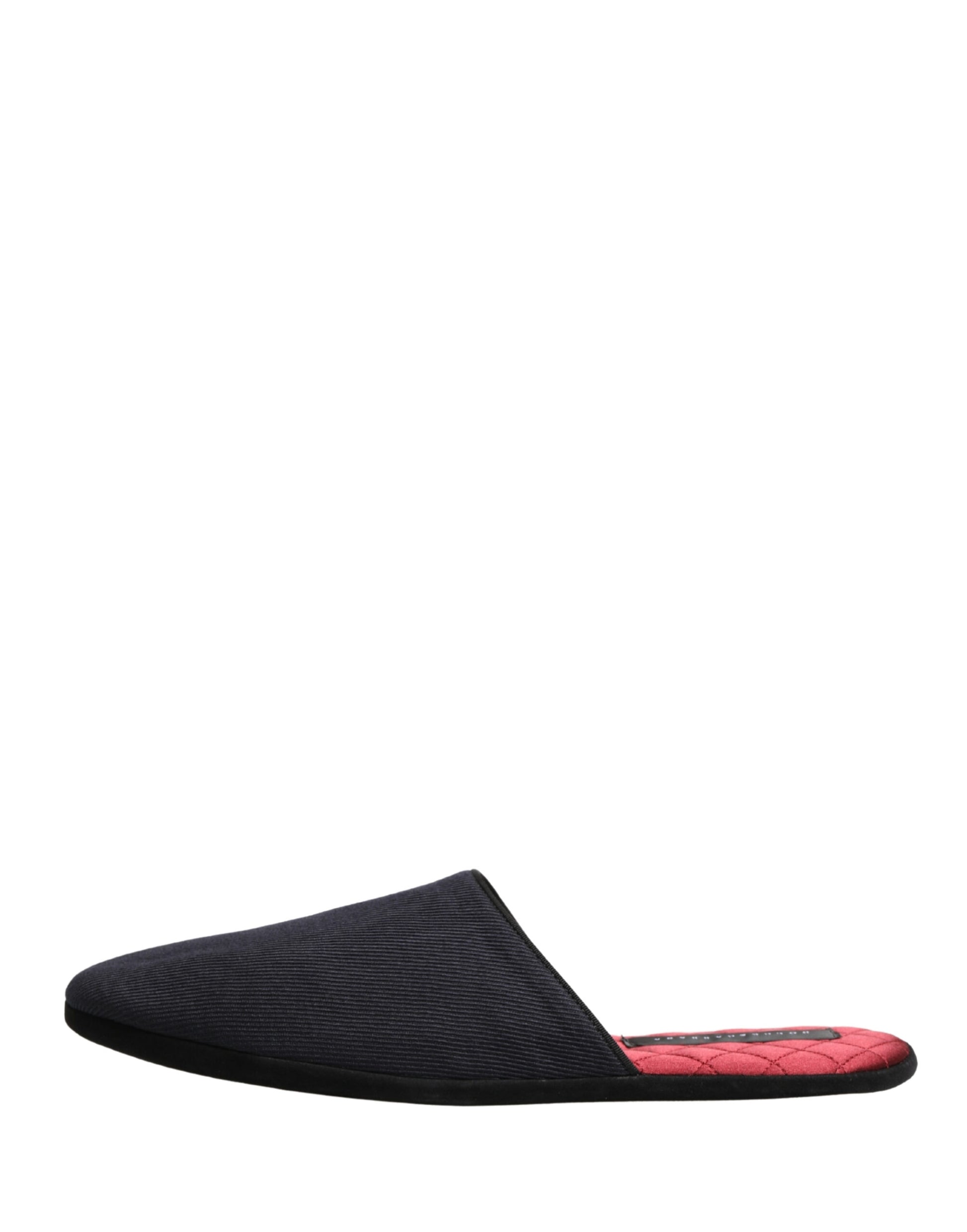 Dolce & Gabbana Dark Navy Wool Cotton Red Chevron Slippers Shoes Curated Luxury Accessories by Orvyn