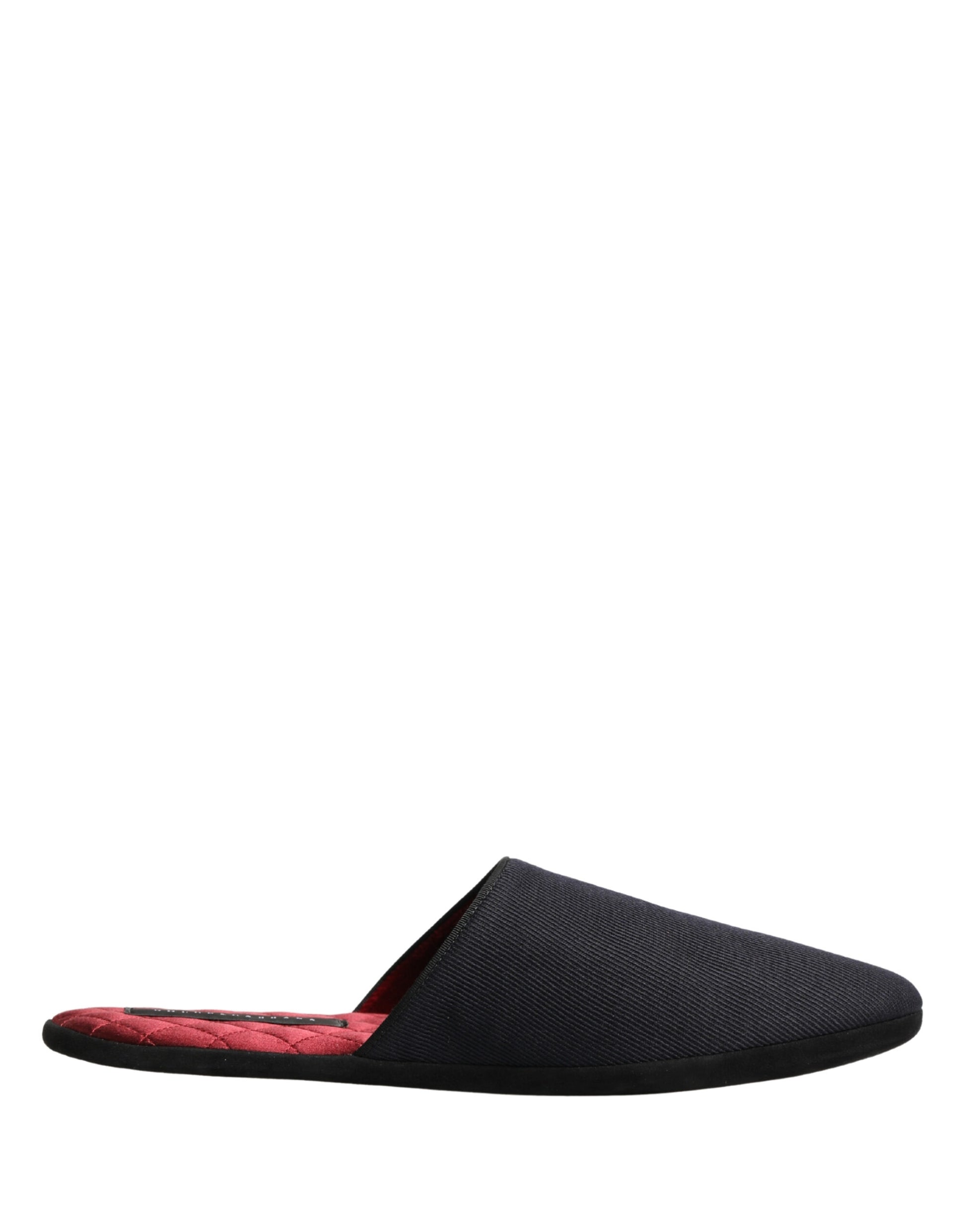 Dolce & Gabbana Dark Navy Wool Cotton Red Chevron Slippers Shoes Curated Luxury Accessories by Orvyn