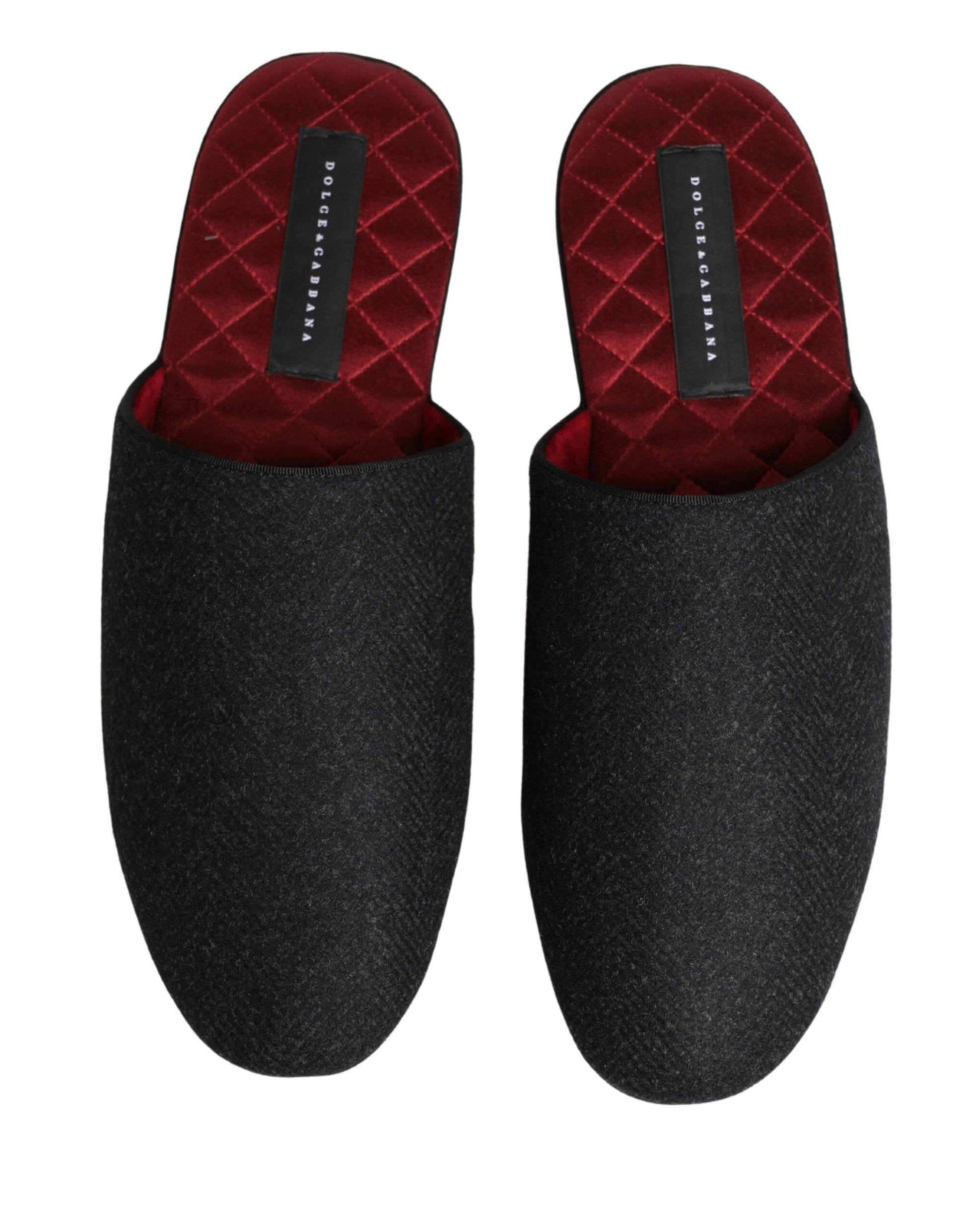 Dolce & Gabbana Anthracite Wool Cashmere Quilted Slippers Shoes Curated Luxury Accessories by Orvyn