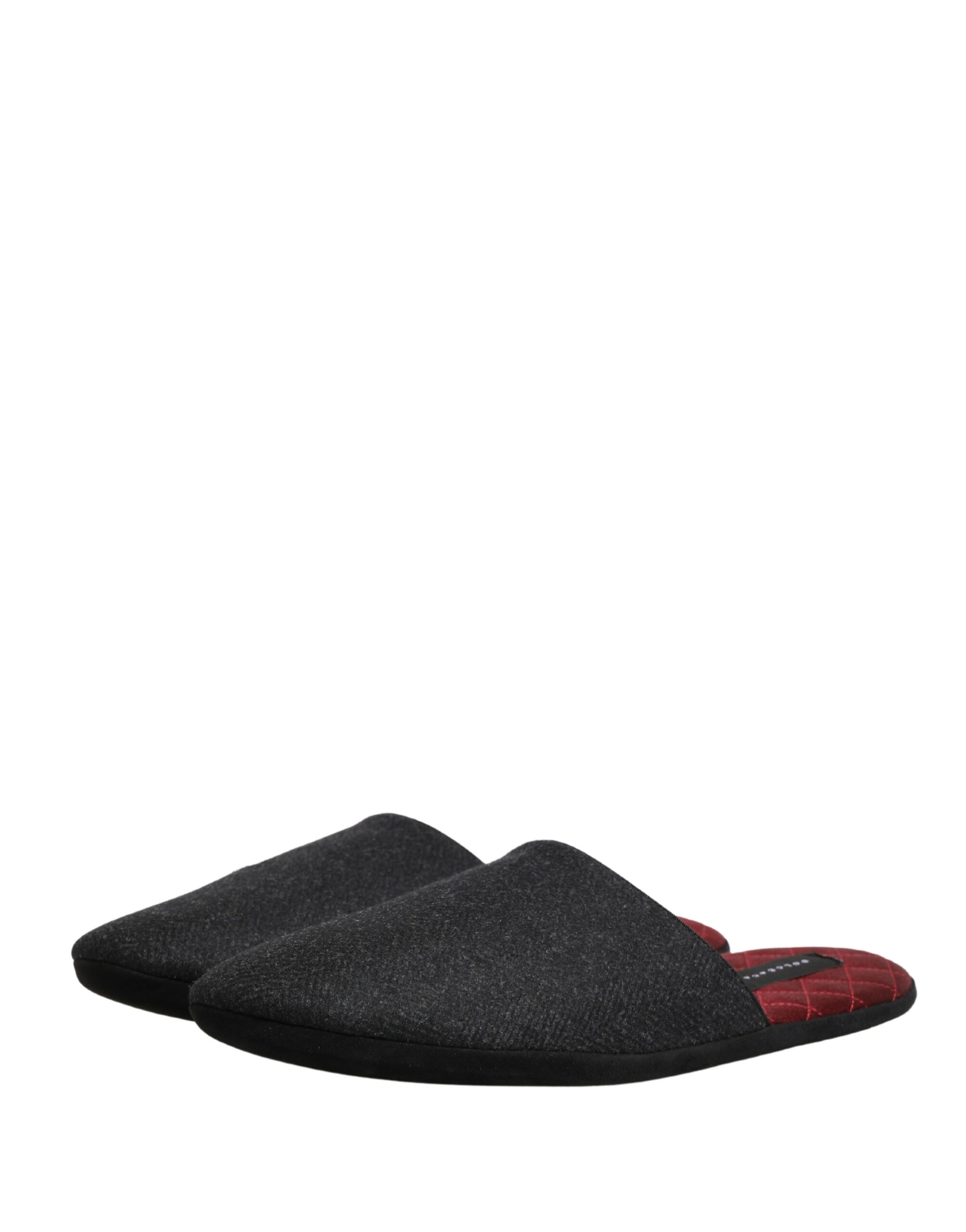 Dolce & Gabbana Anthracite Wool Cashmere Quilted Slippers Shoes Curated Luxury Accessories by Orvyn