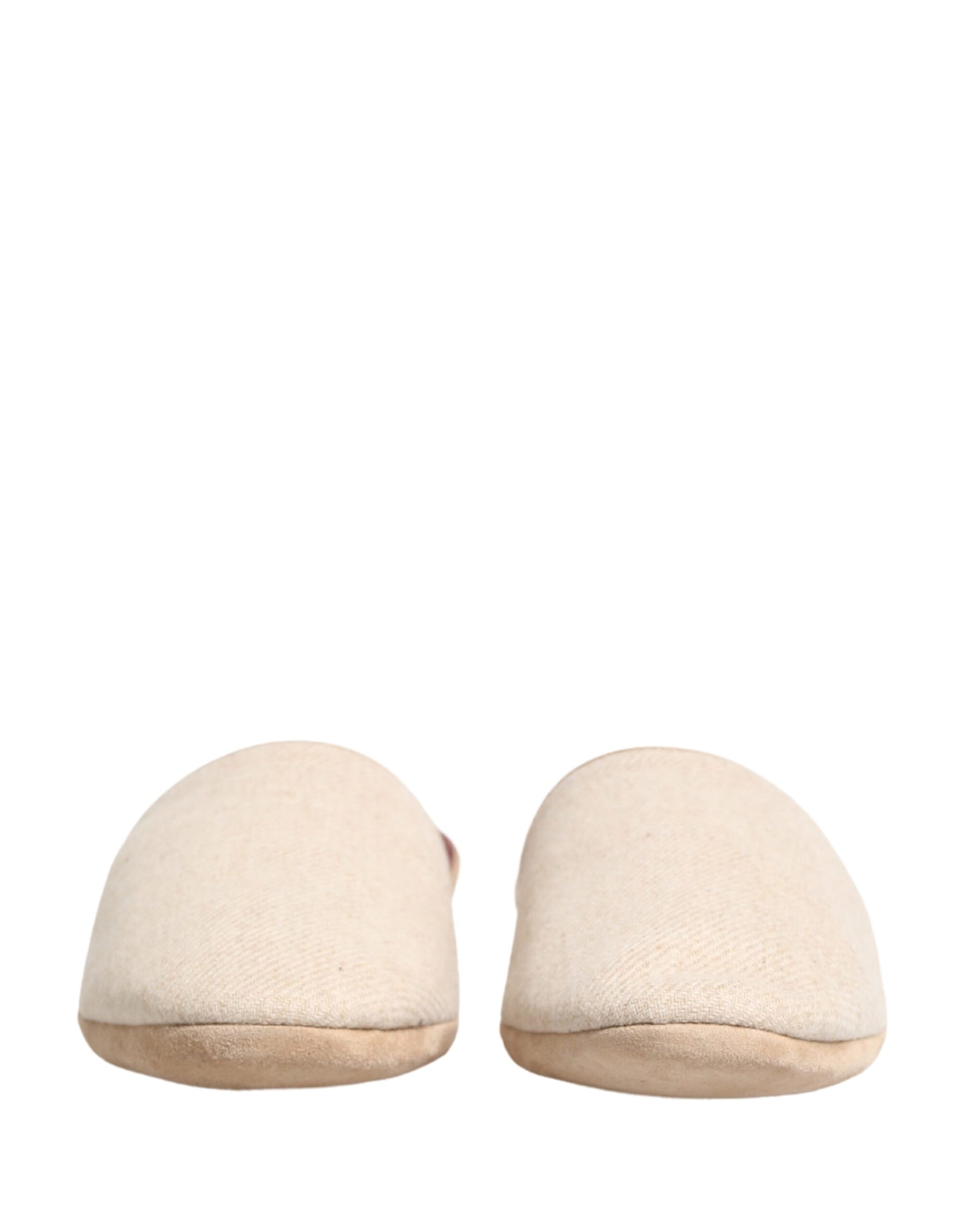 Dolce & Gabbana Beige Shetland Wool Red Quilted Slippers Shoes Curated Luxury Accessories by Orvyn