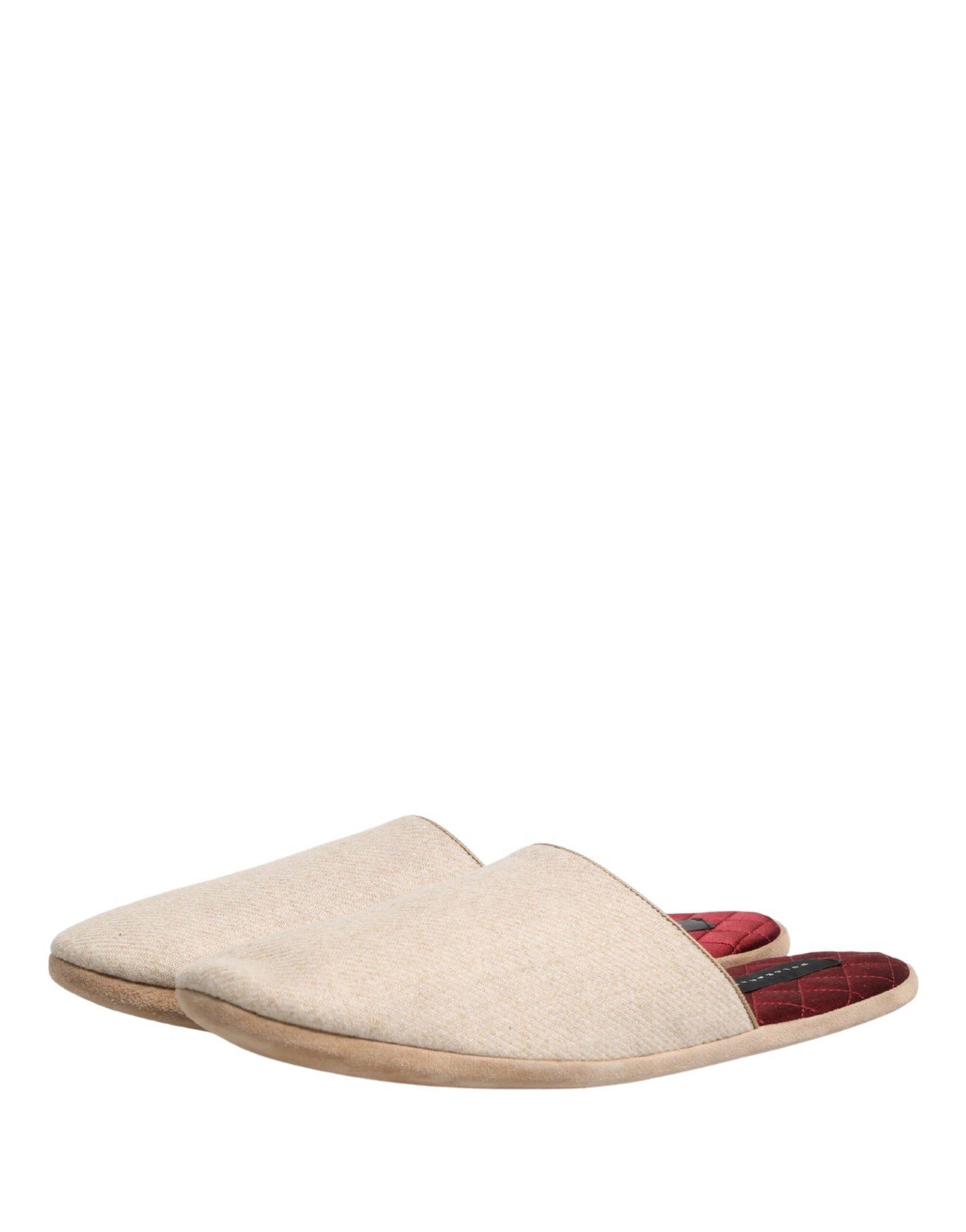 Dolce & Gabbana Beige Shetland Wool Red Quilted Slippers Shoes Curated Luxury Accessories by Orvyn