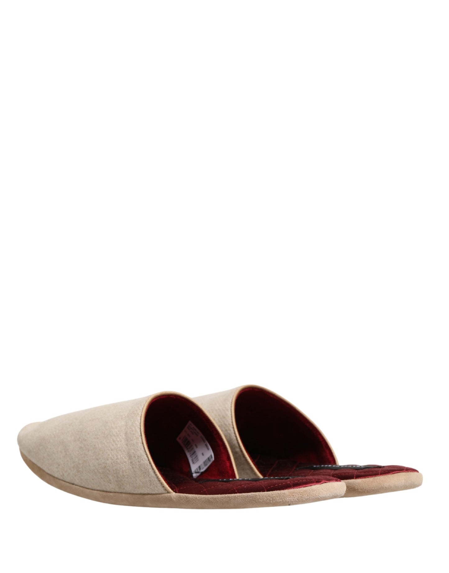 Dolce & Gabbana Beige Shetland Wool Red Quilted Slippers Shoes Curated Luxury Accessories by Orvyn