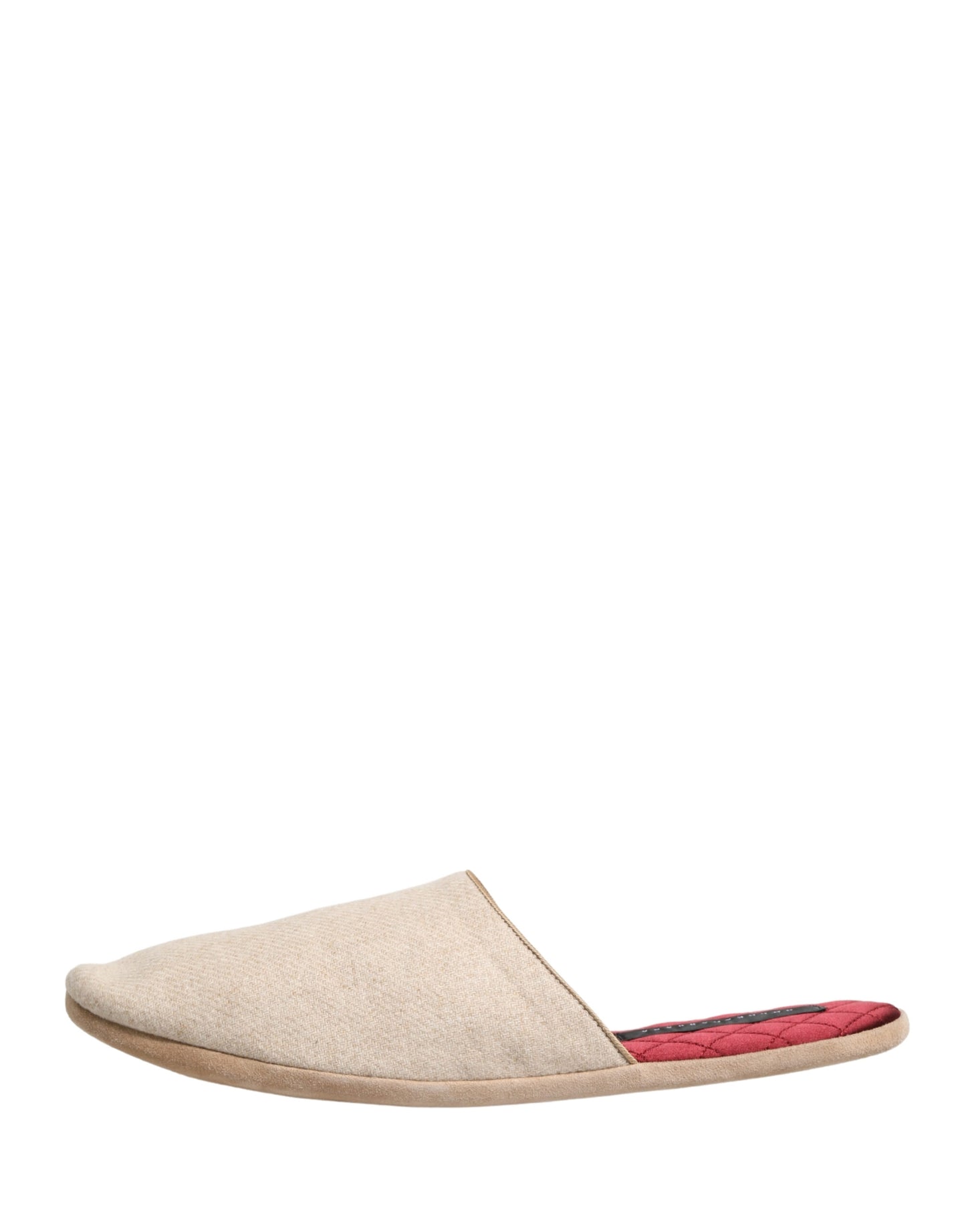 Dolce & Gabbana Beige Shetland Wool Red Quilted Slippers Shoes Curated Luxury Accessories by Orvyn