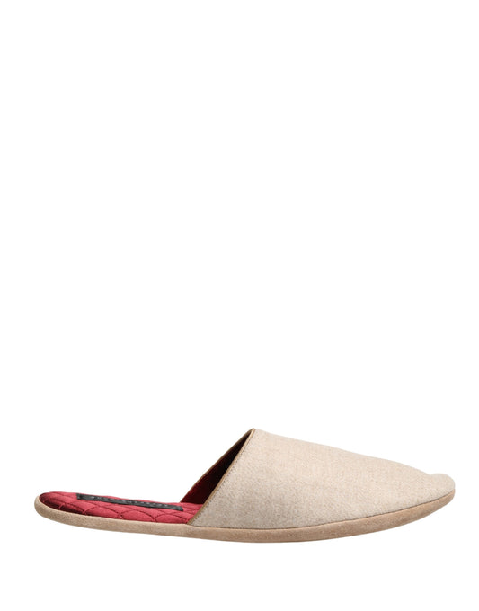 Dolce & Gabbana Beige Shetland Wool Red Quilted Slippers Shoes Curated Luxury Accessories by Orvyn
