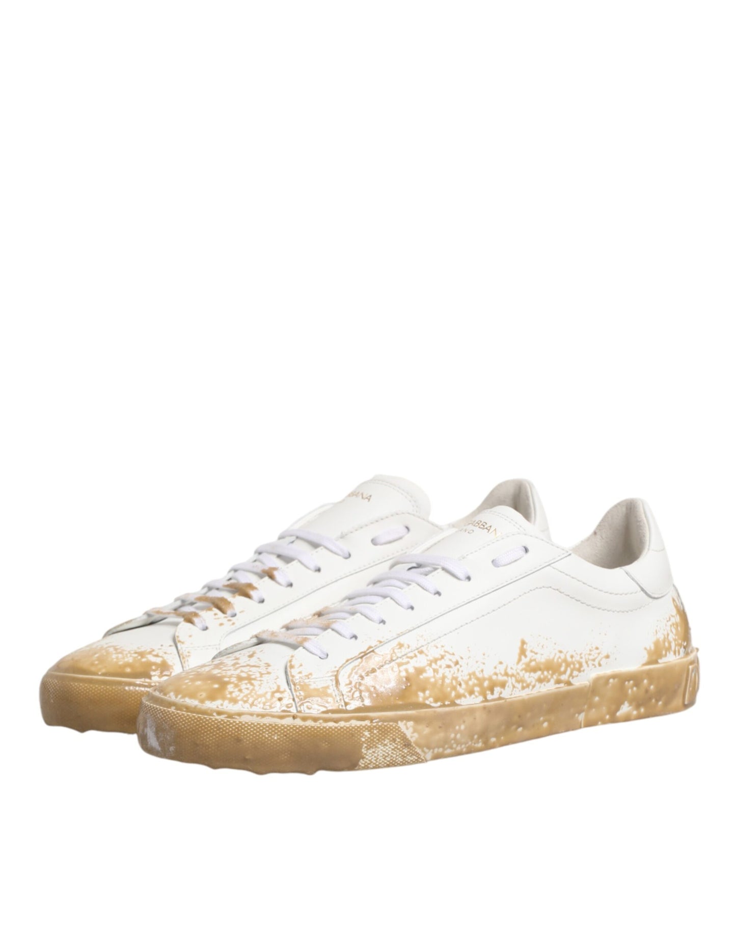 Dolce & Gabbana White Leather Paint Effect Low Top Sneakers Shoes Curated Luxury Accessories by Orvyn