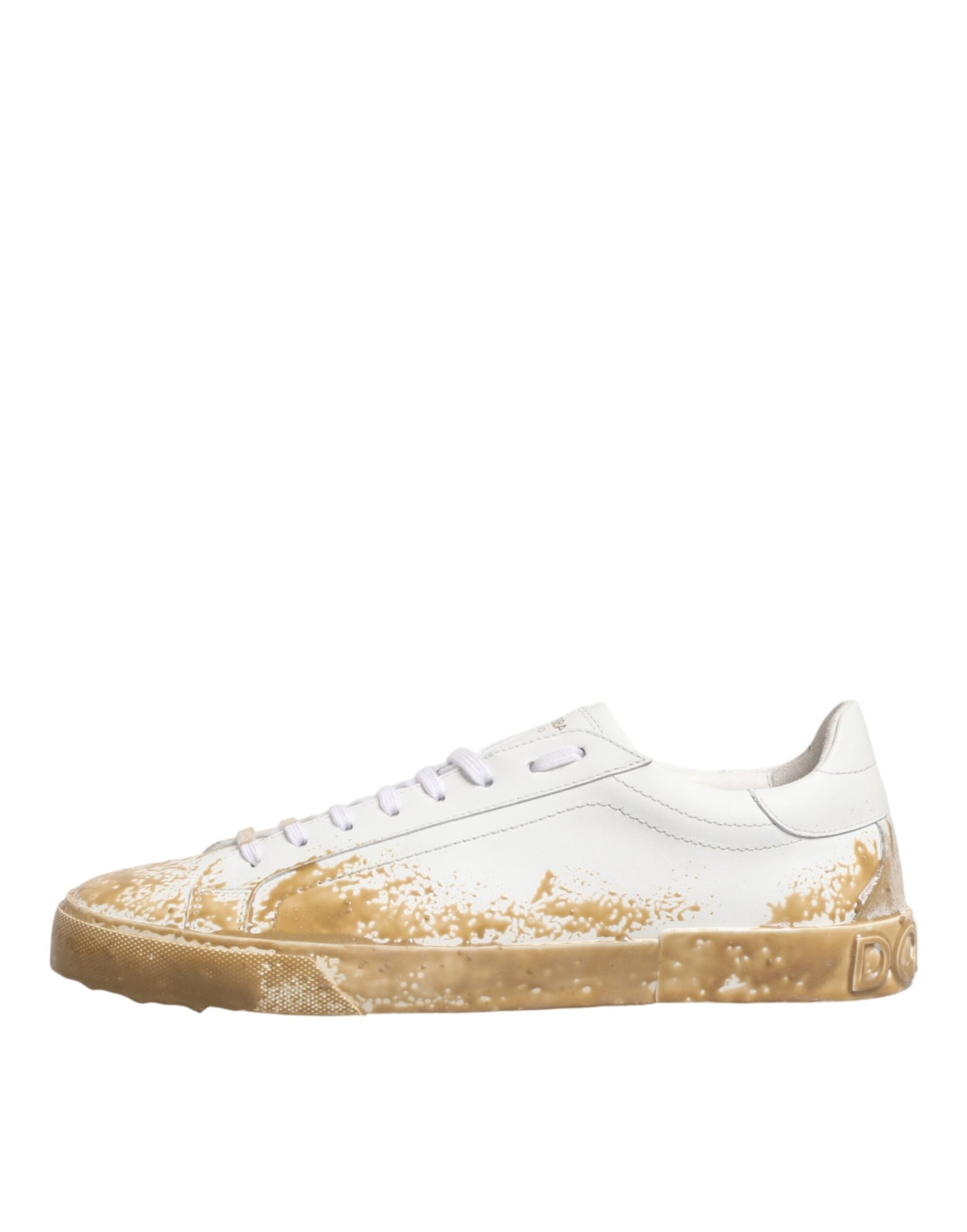 Dolce & Gabbana White Leather Paint Effect Low Top Sneakers Shoes Curated Luxury Accessories by Orvyn