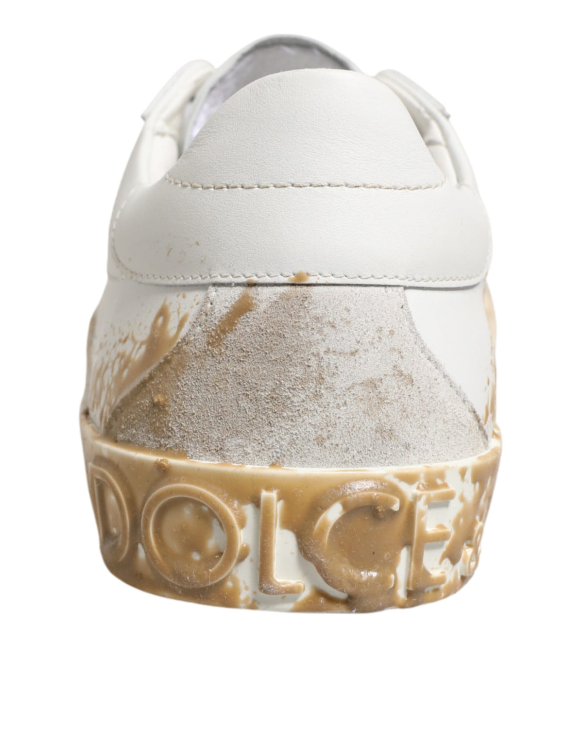 Dolce & Gabbana White Leather Paint Effect Low Top Sneakers  Shoes
