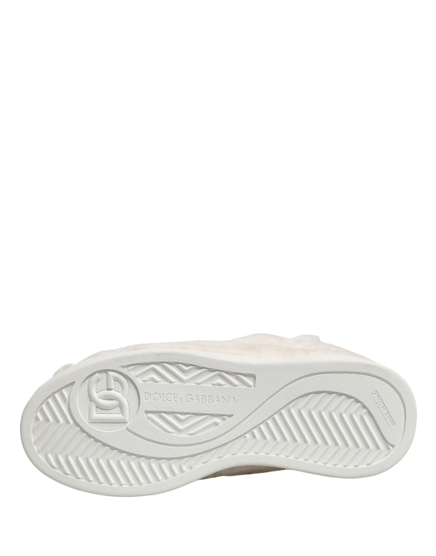 Dolce & Gabbana White Shearling Fur Bianco Low Top Sneakers Shoes Curated Luxury Accessories by Orvyn