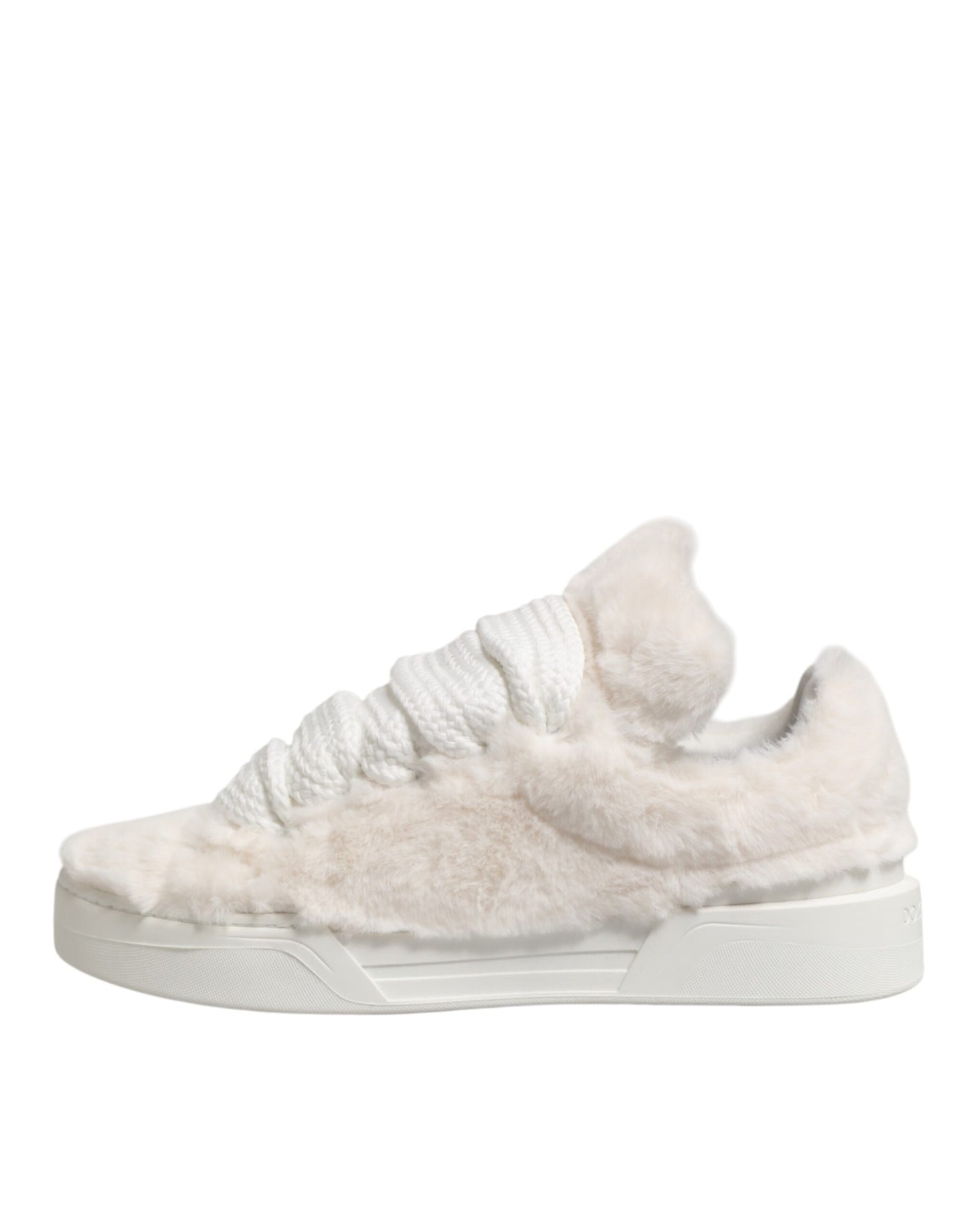 Dolce & Gabbana White Shearling Fur Bianco Low Top Sneakers Shoes Curated Luxury Accessories by Orvyn