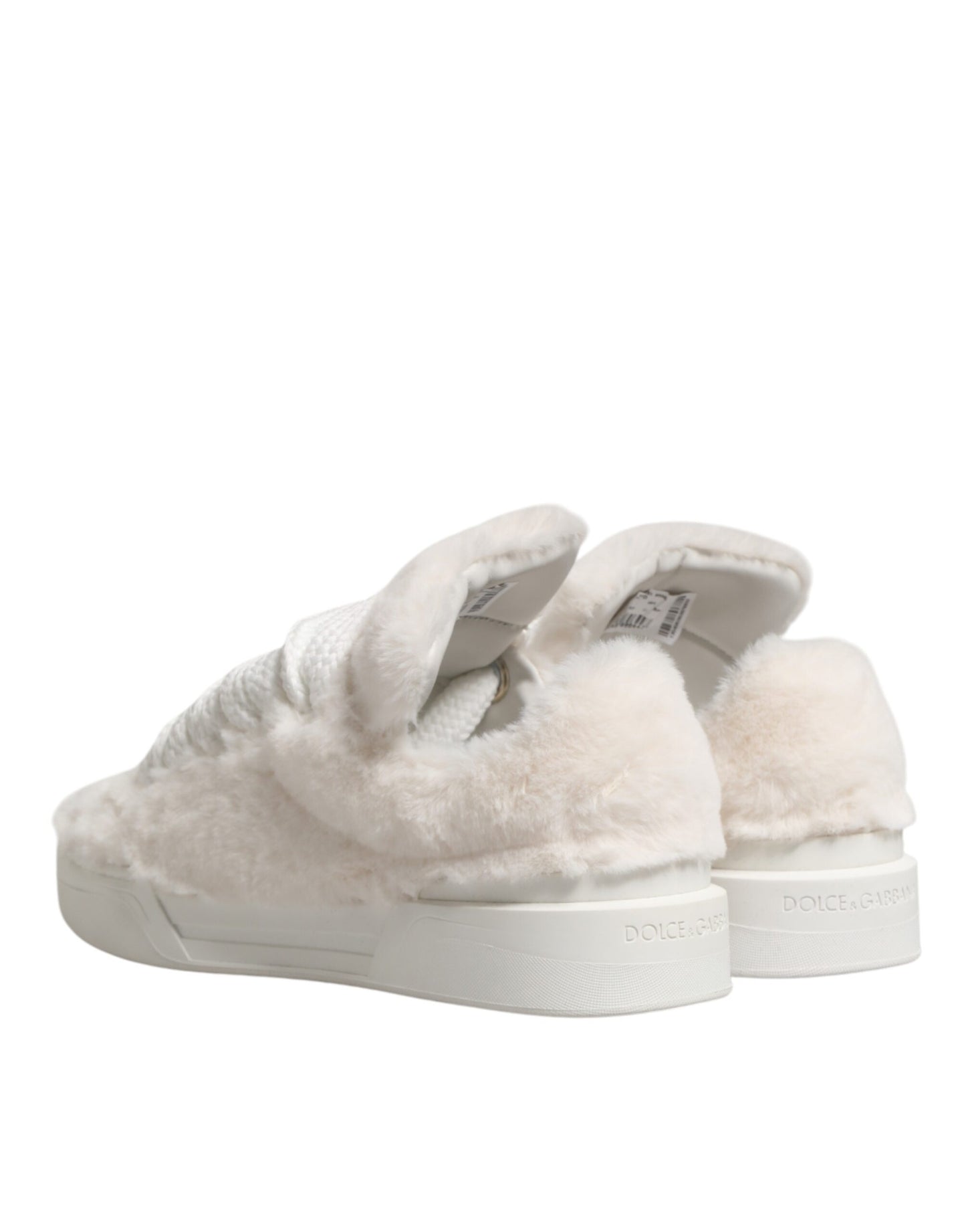 Dolce & Gabbana White Shearling Fur Bianco Low Top Sneakers Shoes Curated Luxury Accessories by Orvyn
