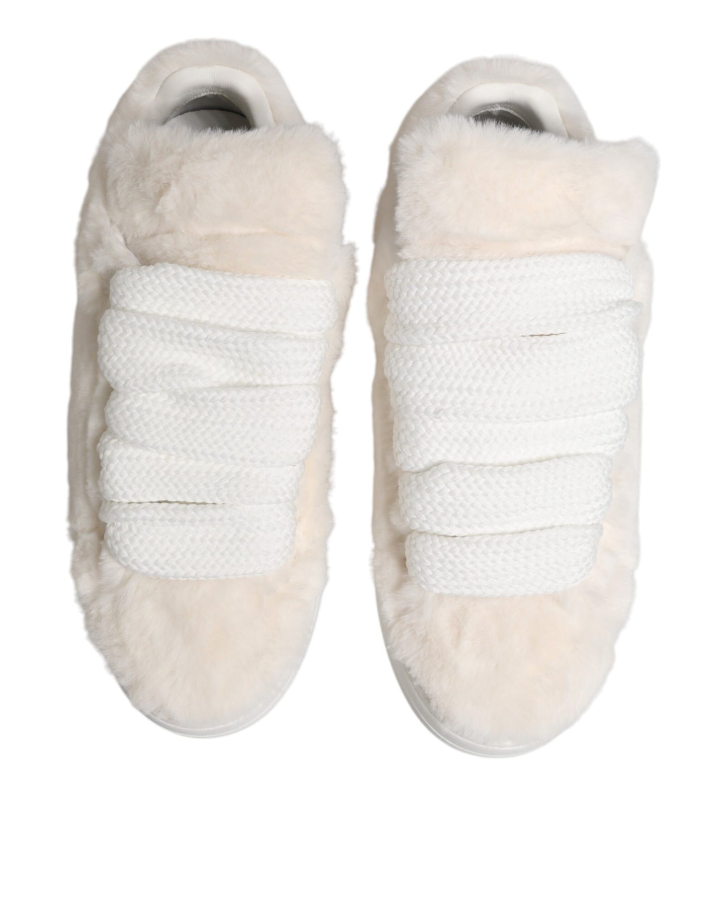 Dolce & Gabbana White Shearling Fur Bianco Low Top Sneakers Shoes Curated Luxury Accessories by Orvyn