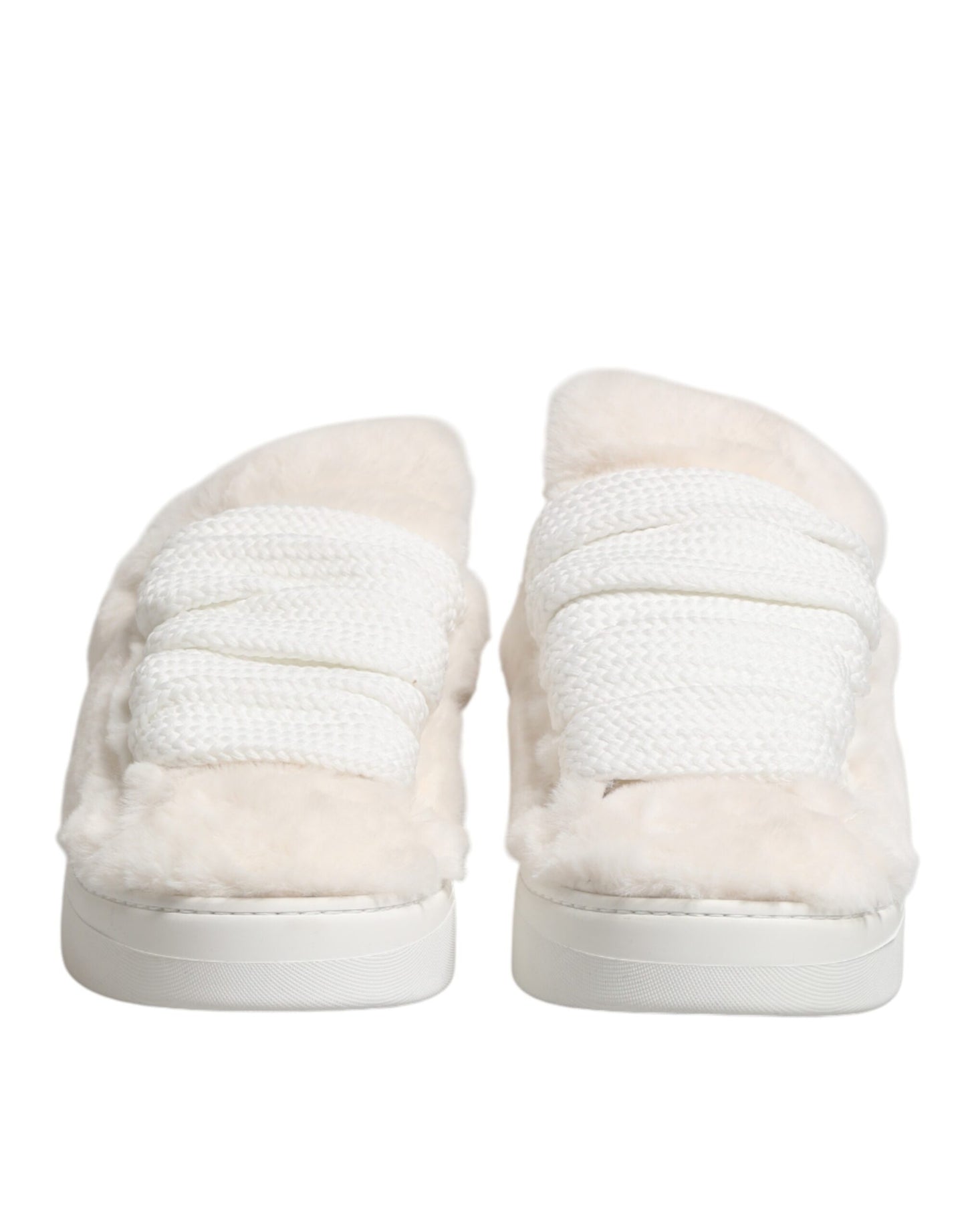Dolce & Gabbana White Shearling Fur Bianco Low Top Sneakers Shoes Curated Luxury Accessories by Orvyn