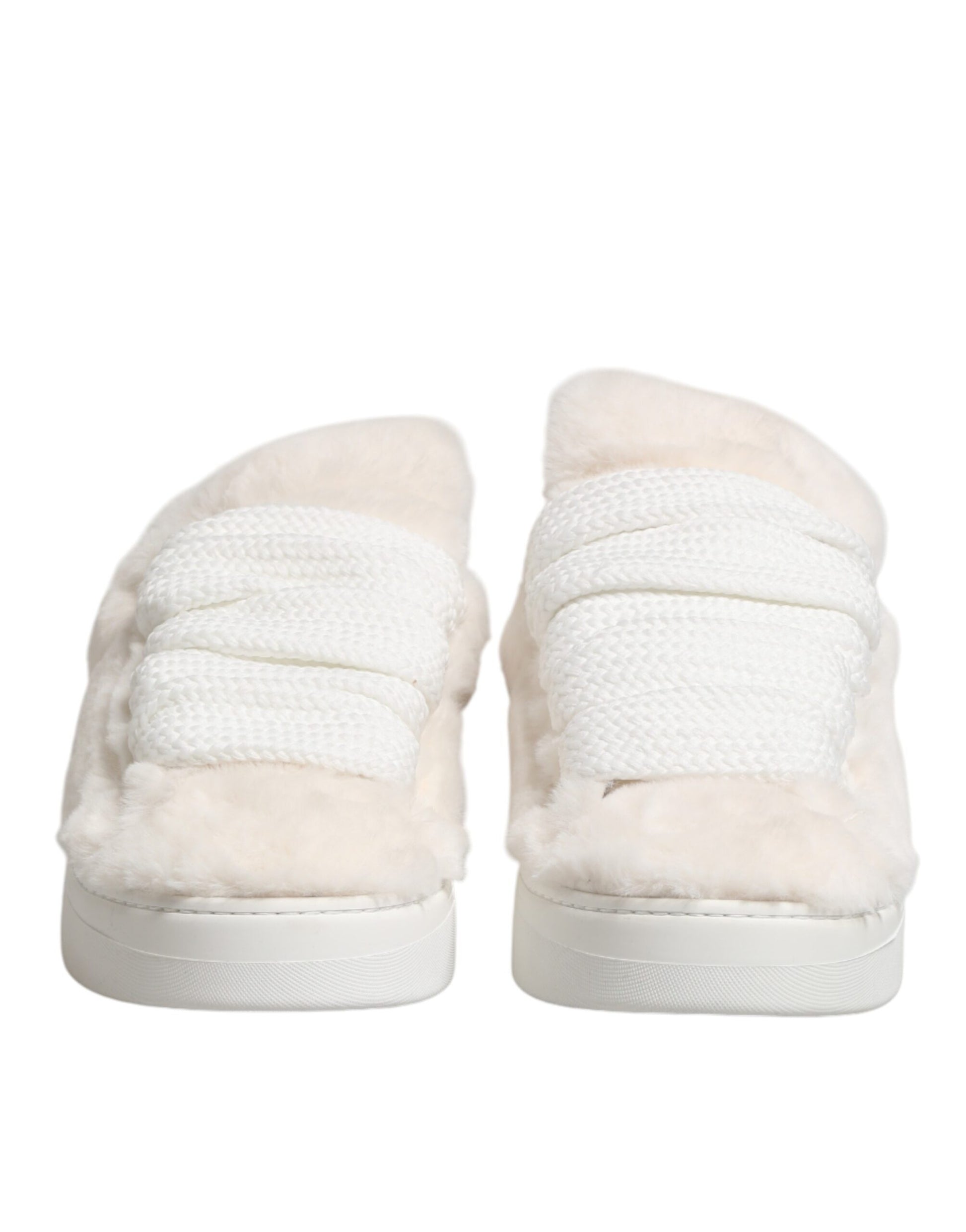Dolce & Gabbana White Shearling Fur Bianco Low Top Sneakers Shoes Curated Luxury Accessories by Orvyn