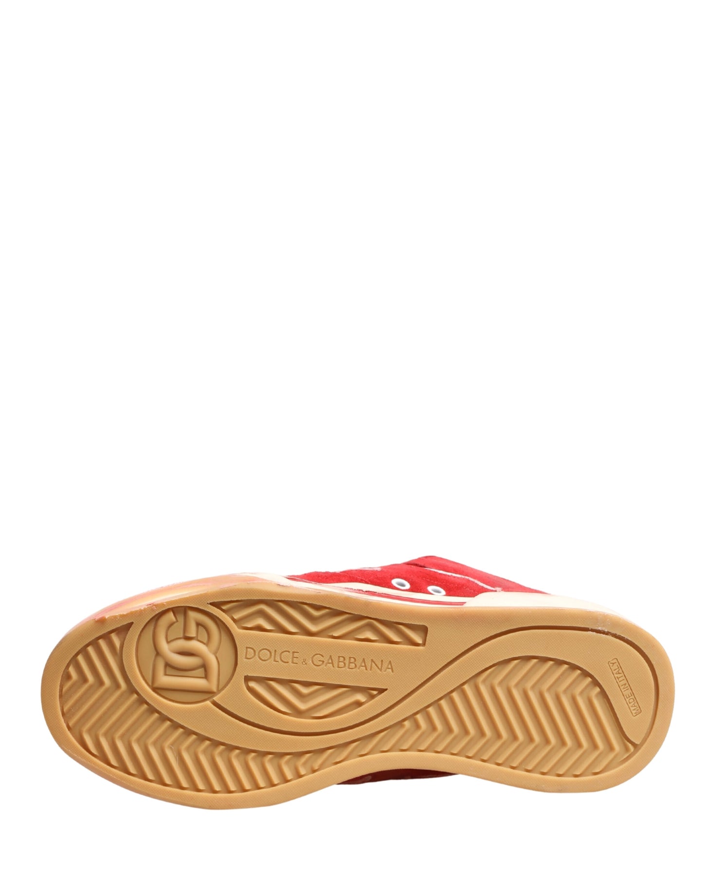 Dolce & Gabbana Red White Suede DG Logo Low Top Sneakers Shoes Curated Luxury Accessories by Orvyn