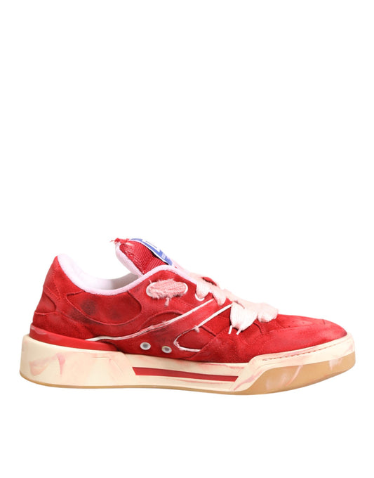 Dolce & Gabbana Red White Suede DG Logo Low Top Sneakers Shoes Curated Luxury Accessories by Orvyn