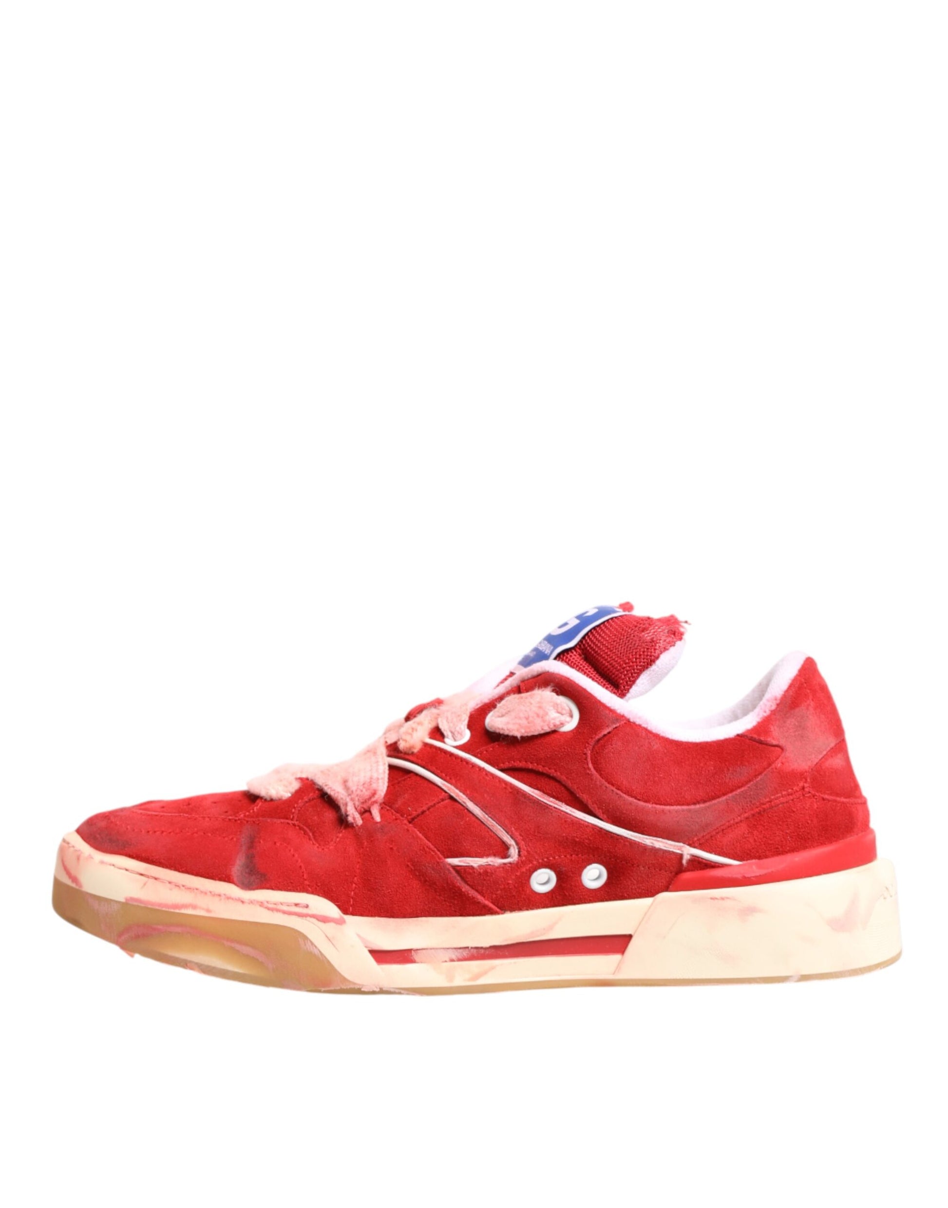 Dolce & Gabbana Red White Suede DG Logo Low Top Sneakers Shoes Curated Luxury Accessories by Orvyn