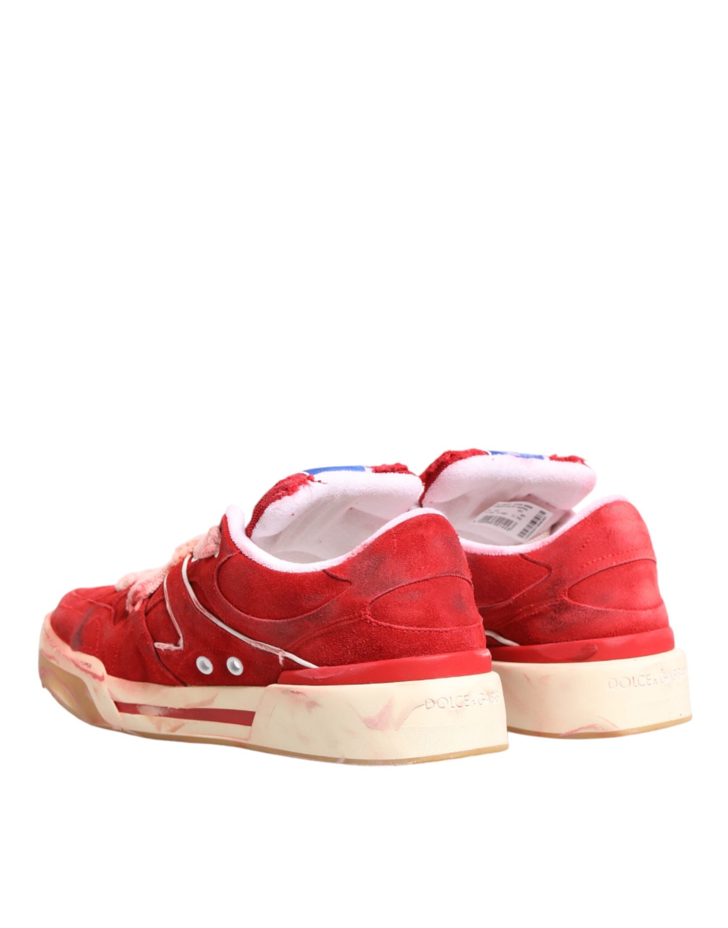 Dolce & Gabbana Red White Suede DG Logo Low Top Sneakers Shoes Curated Luxury Accessories by Orvyn