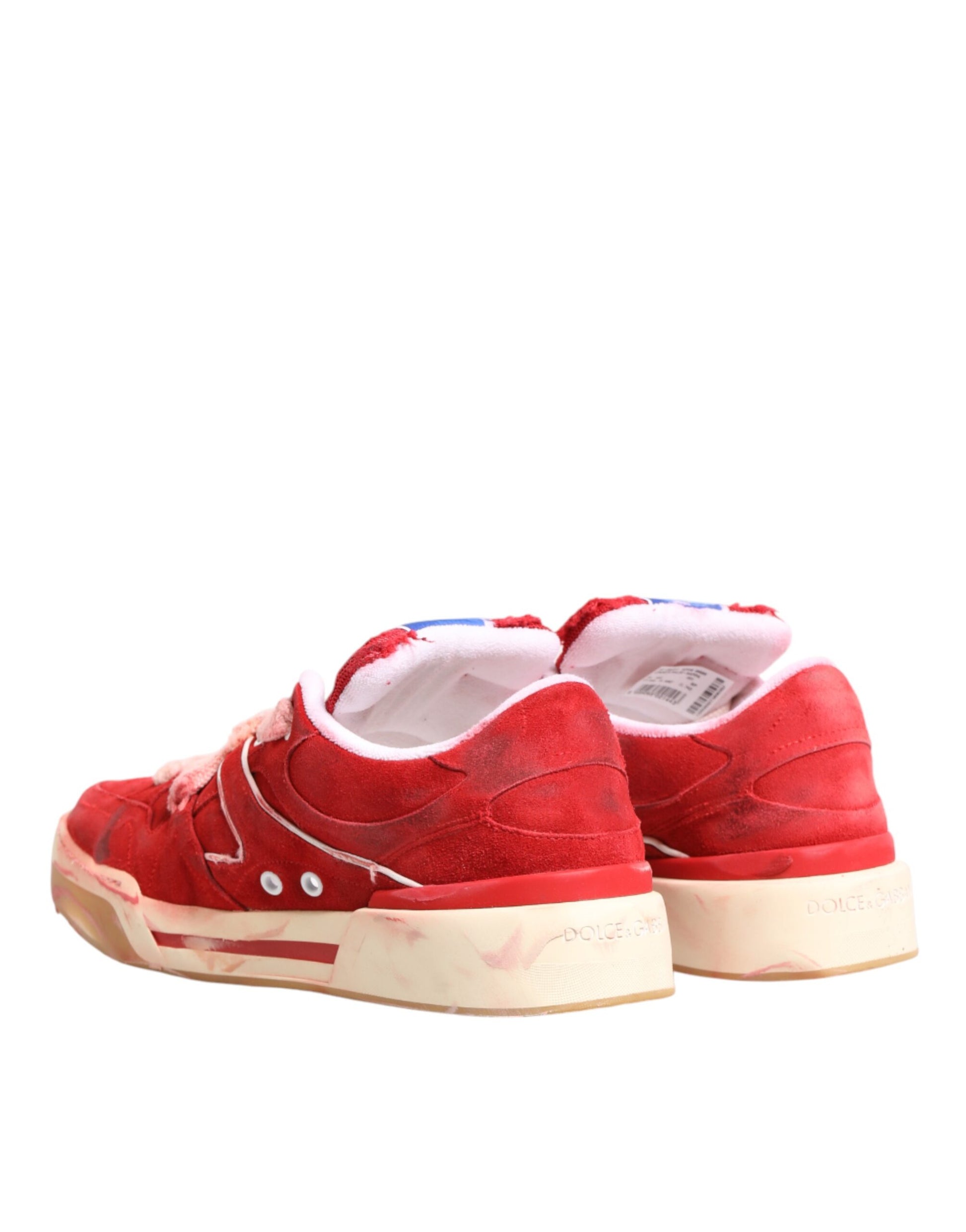 Dolce & Gabbana Red White Suede DG Logo Low Top Sneakers Shoes Curated Luxury Accessories by Orvyn