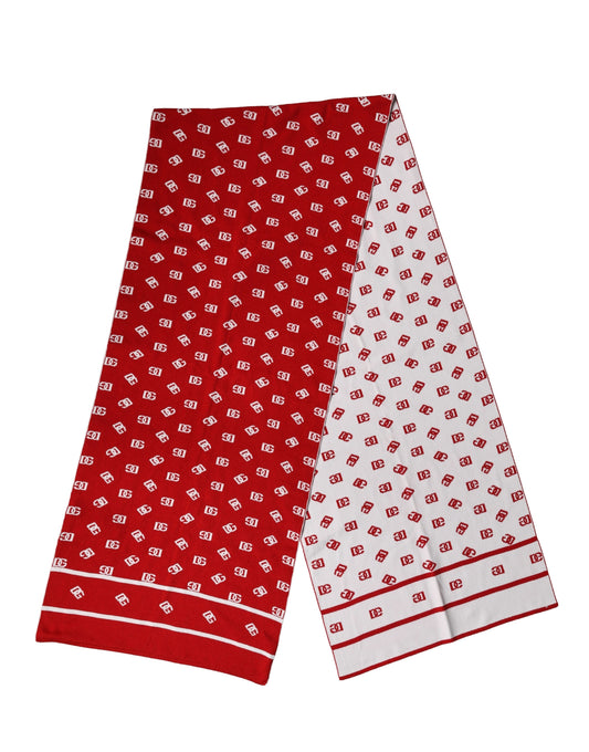 Dolce & Gabbana Red White Logo Print Foulard 201cm x 40.5cm Men Scarf Curated Luxury Accessories by Orvyn