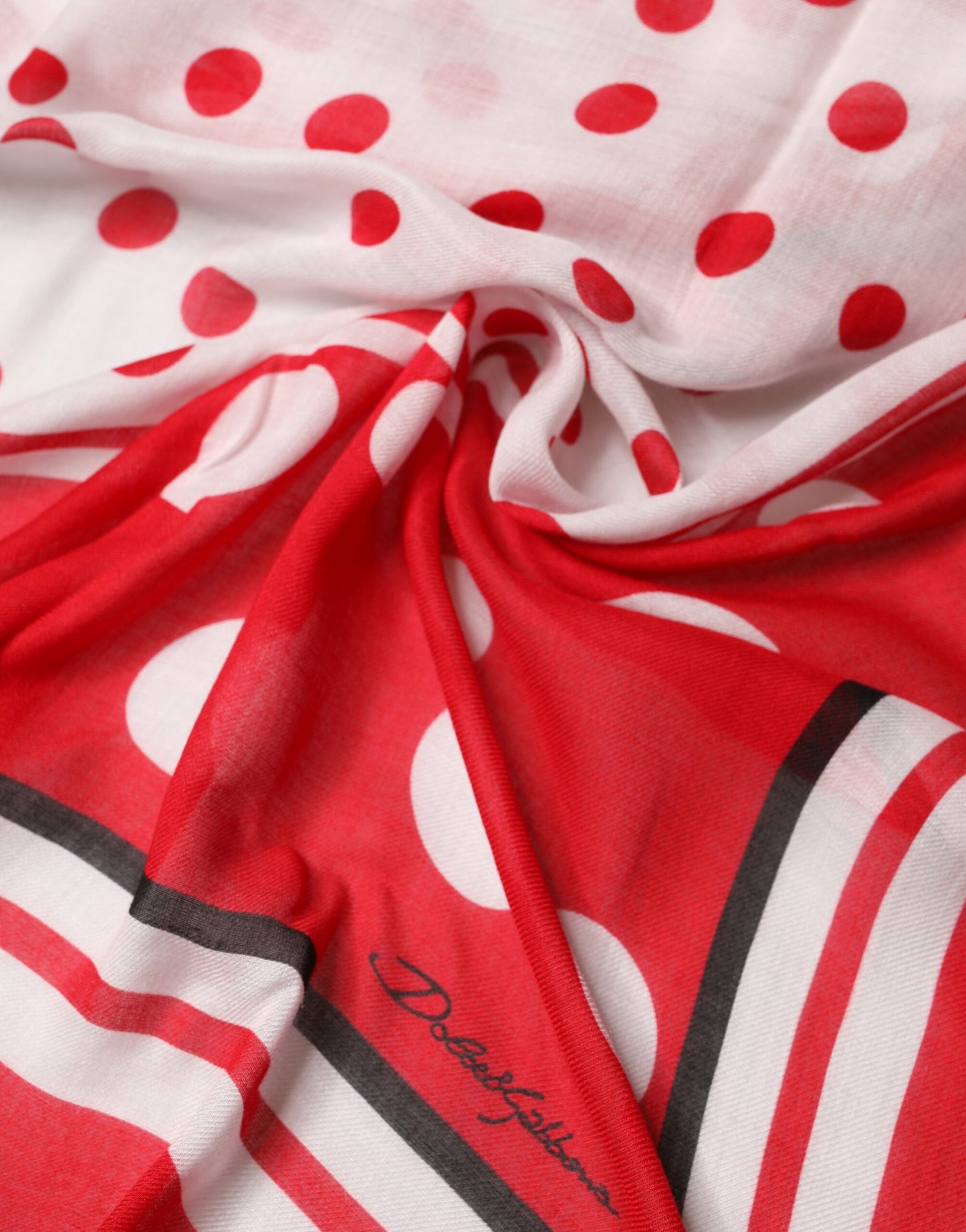 Dolce & Gabbana Red Polka Dot Print Square Stole 130cm x 130cm Scarf Curated Luxury Accessories by Orvyn