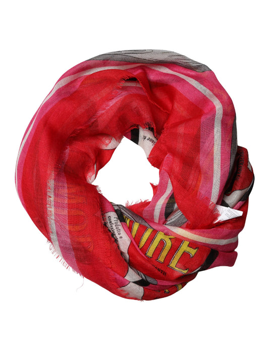 Dolce & Gabbana Pink DG Amore Print Neck Square Shawl 140cm x 140cm Scarf Curated Luxury Accessories by Orvyn