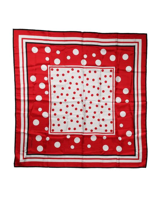 Dolce & Gabbana Red White Polka Dot Square Foulard 90cm x 88cm Scarf Curated Luxury Accessories by Orvyn