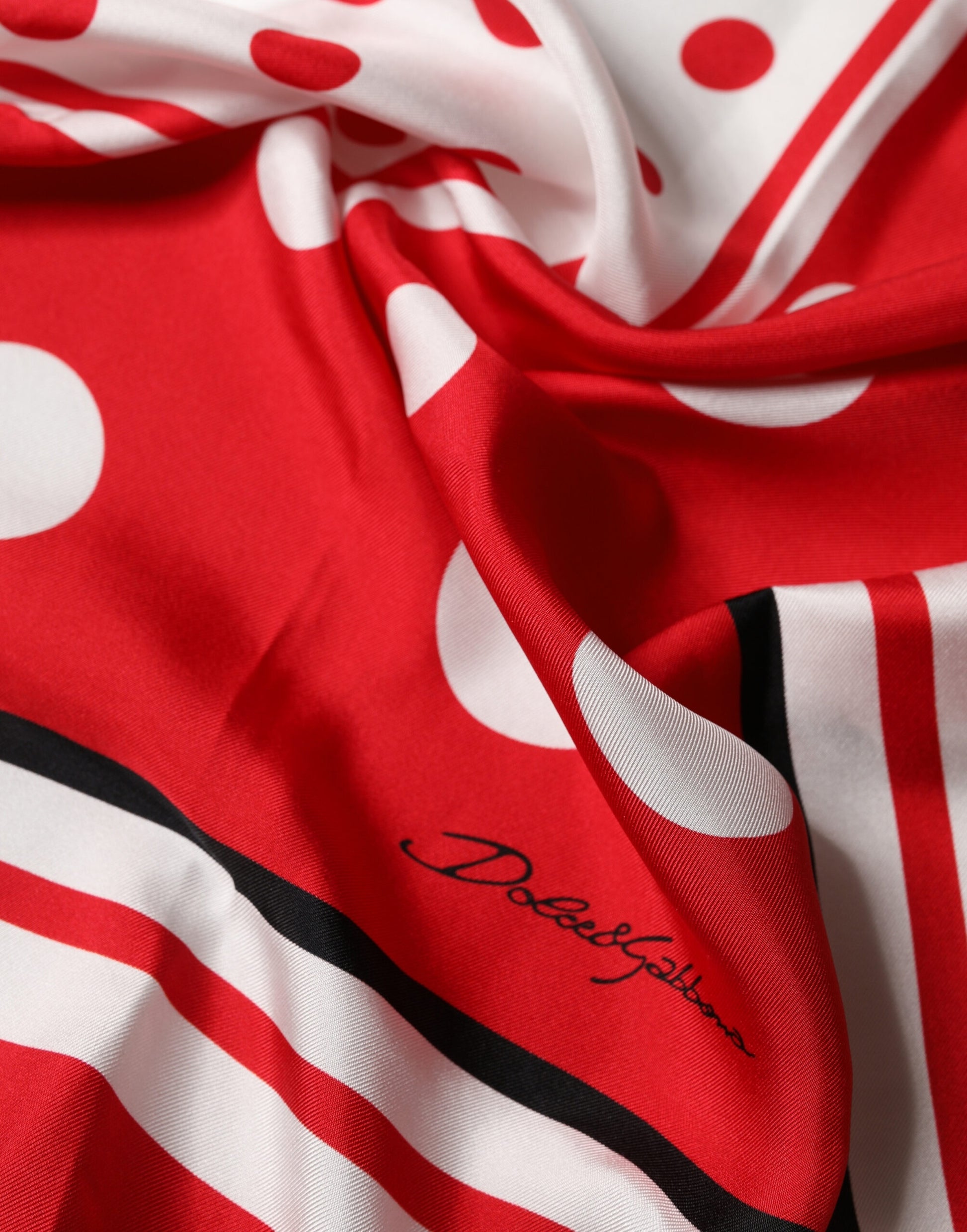 Dolce & Gabbana Red White Polka Dot Square Foulard 90cm x 88cm Scarf Curated Luxury Accessories by Orvyn