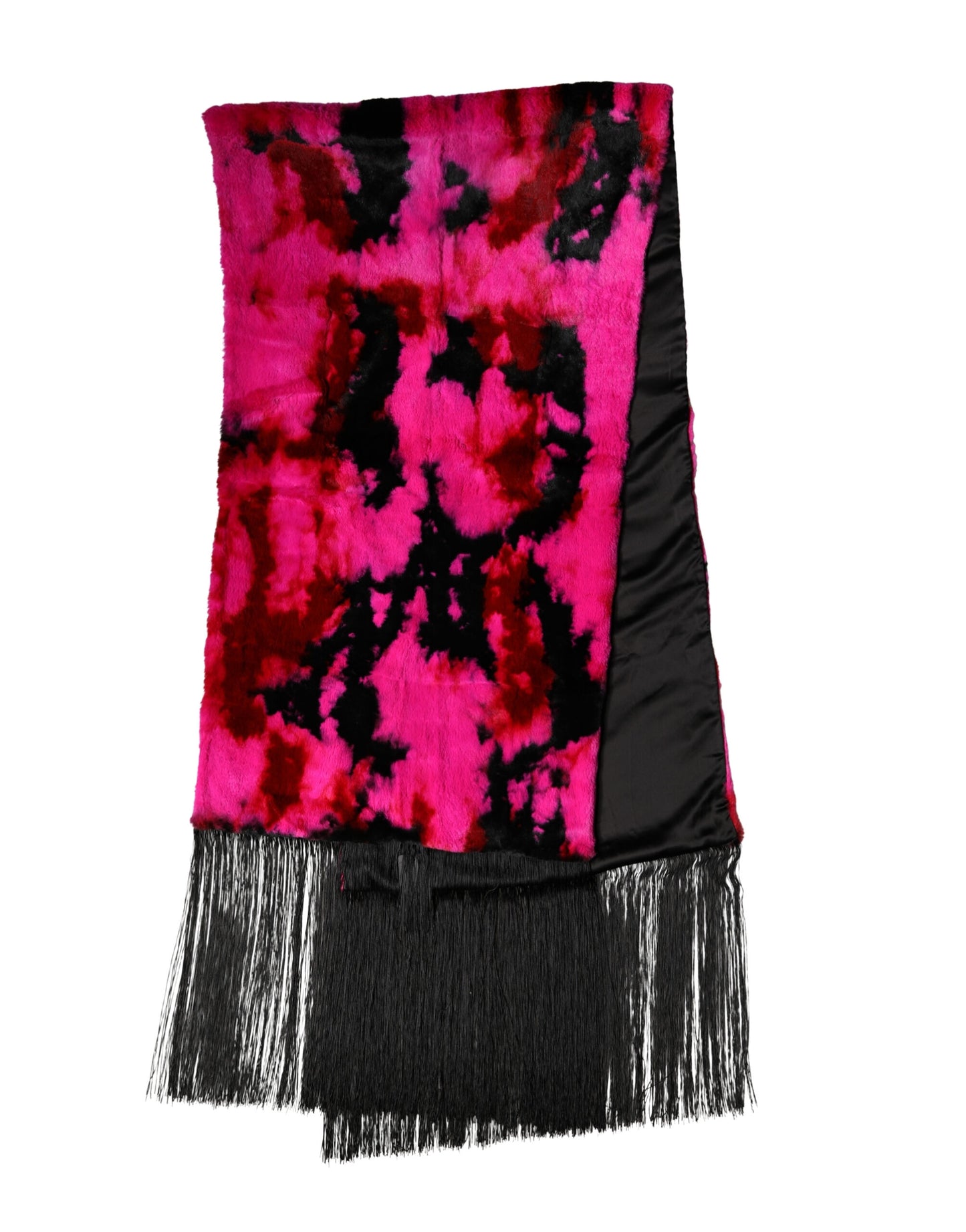 Dolce & Gabbana Pink Black Faux Fur Neck Wrap Fringes 200cm x 59cm Scarf Curated Luxury Accessories by Orvyn